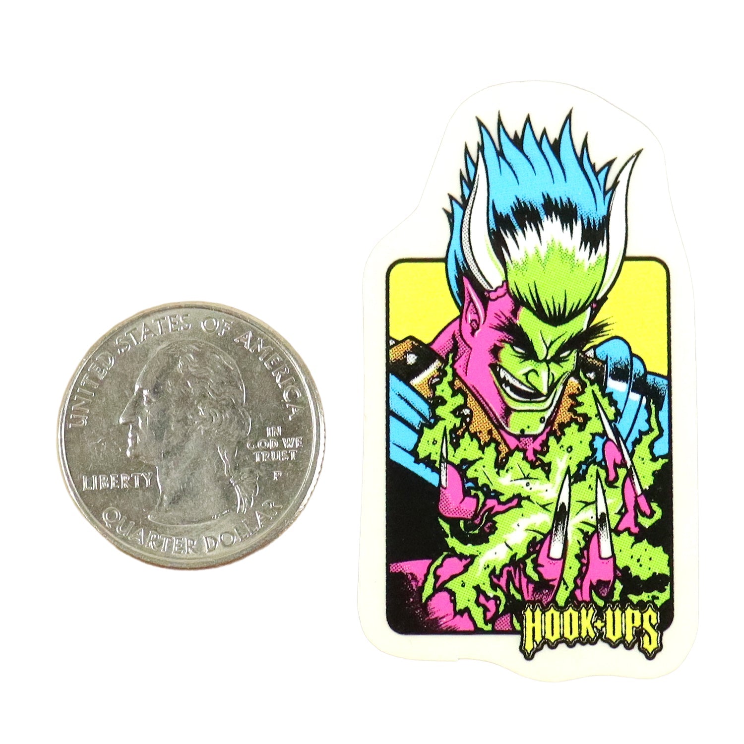 Hook Ups Skateboards Sticker - Mini Size - Horned Monster 1.125" x 2"