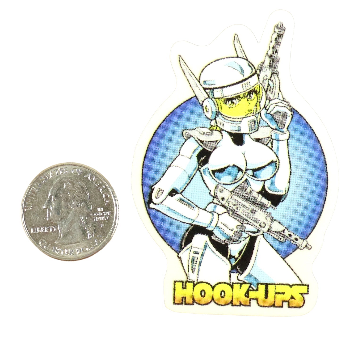 Hook Ups Skateboards Sticker - Mini Size - Mecha Girl 2" x 3"