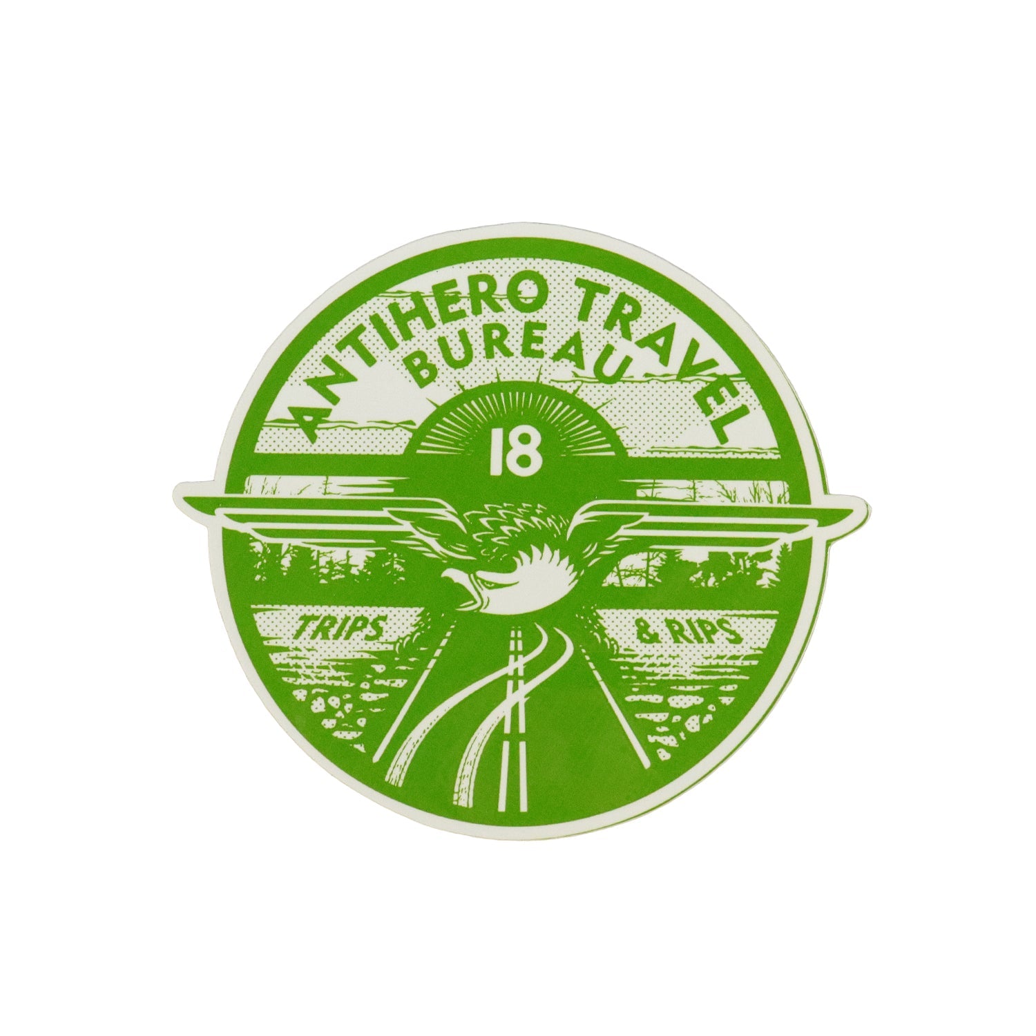 Anti Hero Skateboard Sticker Travel Bureau Green 4.25" x 3.75"