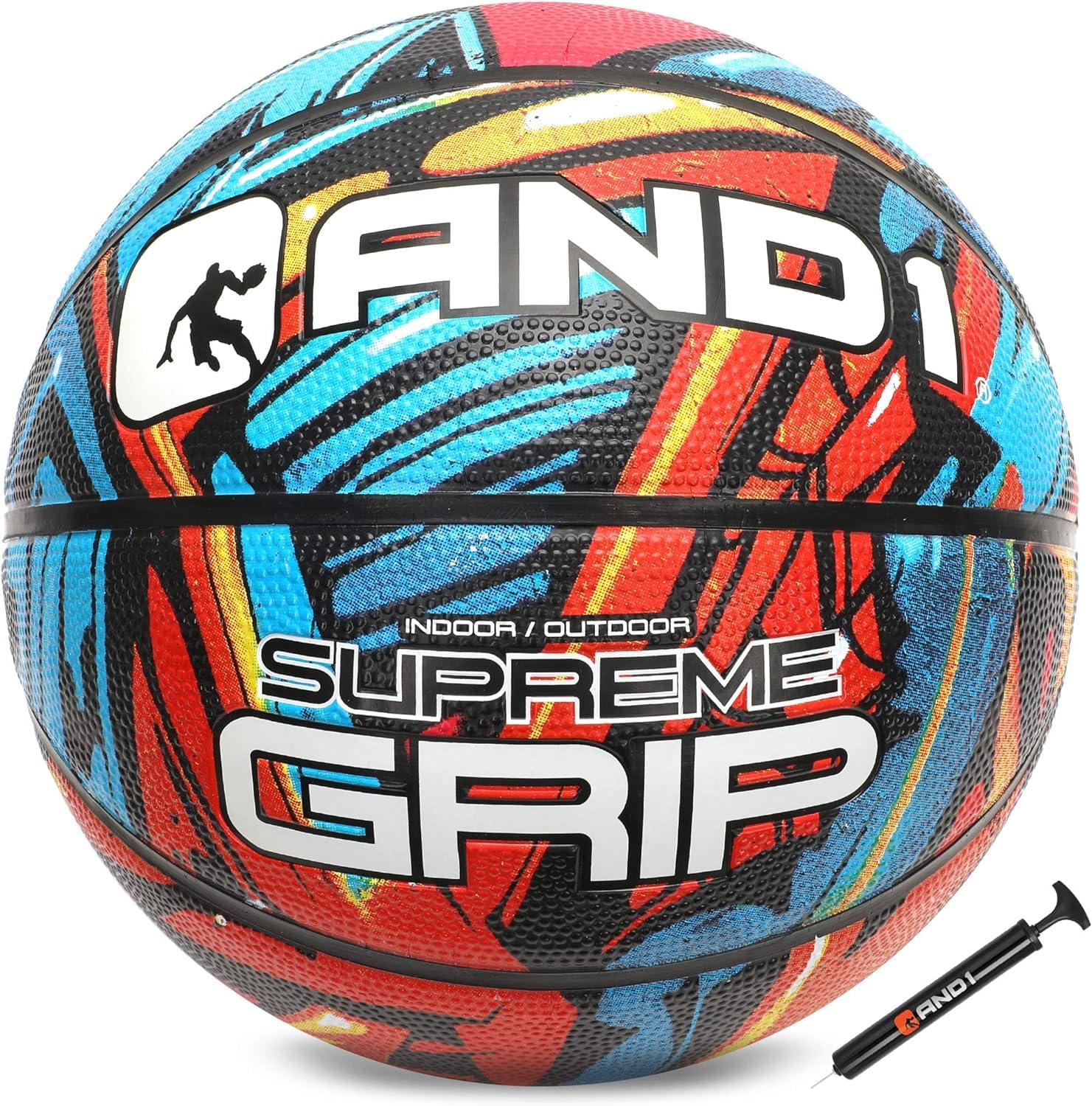 AND1 Rubber Basketball:Official Regulation Size 7 (29.5inches) - Deep ChannelConstruction Streetball, Madefor Indoor Outdoor BasketballGames