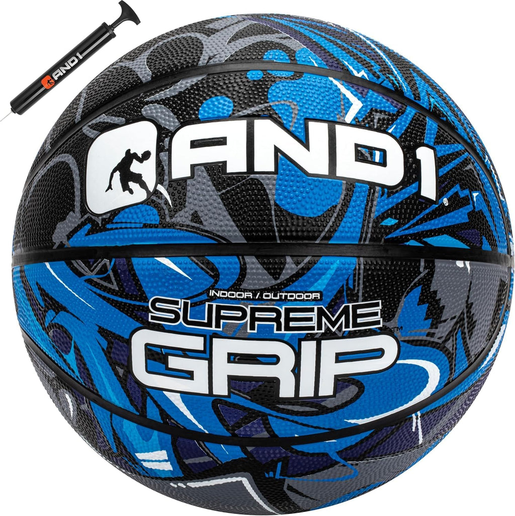 AND1 Rubber Basketball:Official Regulation Size 7 (29.5inches) - Deep ChannelConstruction Streetball, Madefor Indoor Outdoor BasketballGames