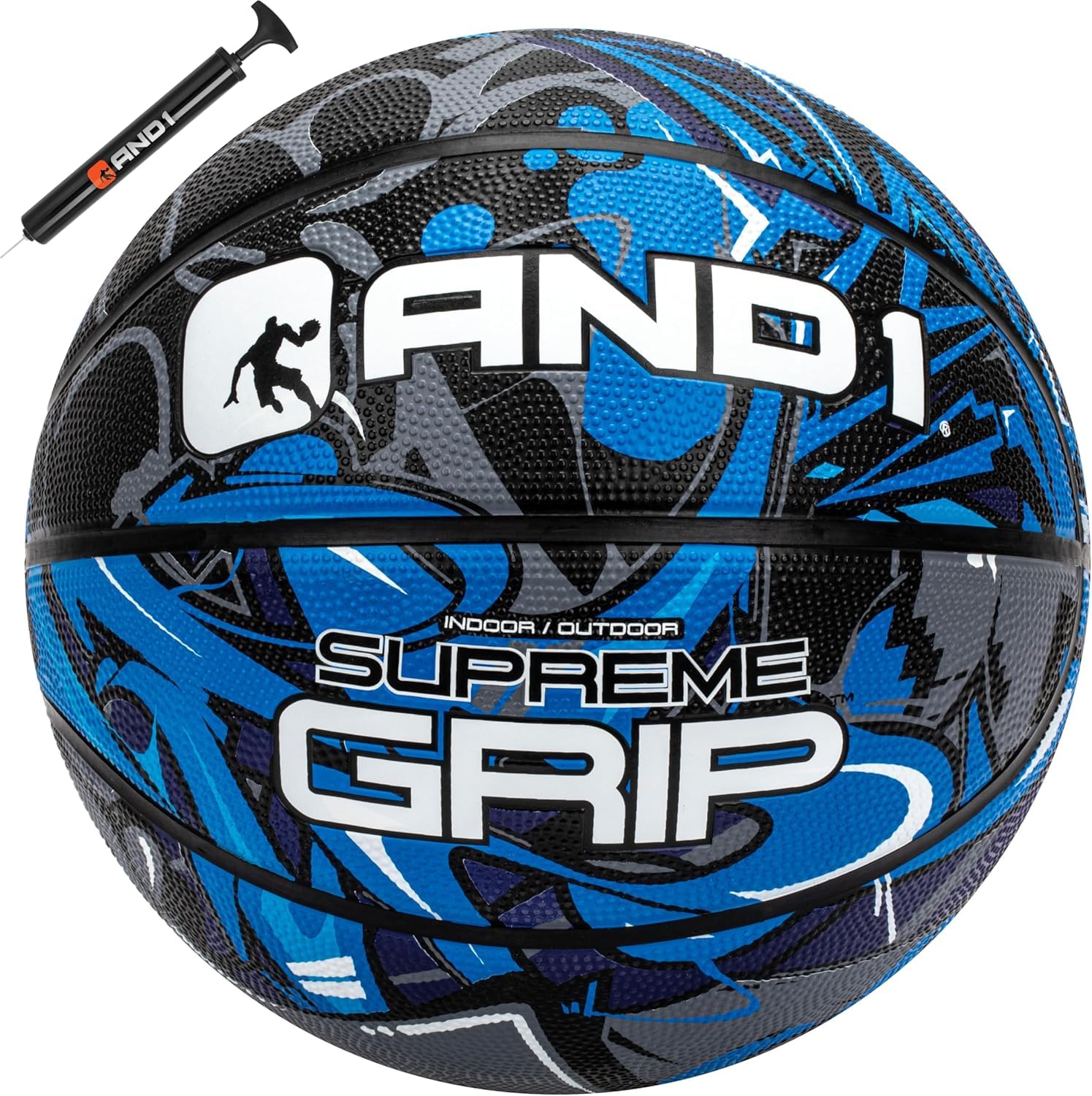 AND1 Rubber Basketball:Official Regulation Size 7 (29.5inches) - Deep ChannelConstruction Streetball, Madefor Indoor Outdoor BasketballGames