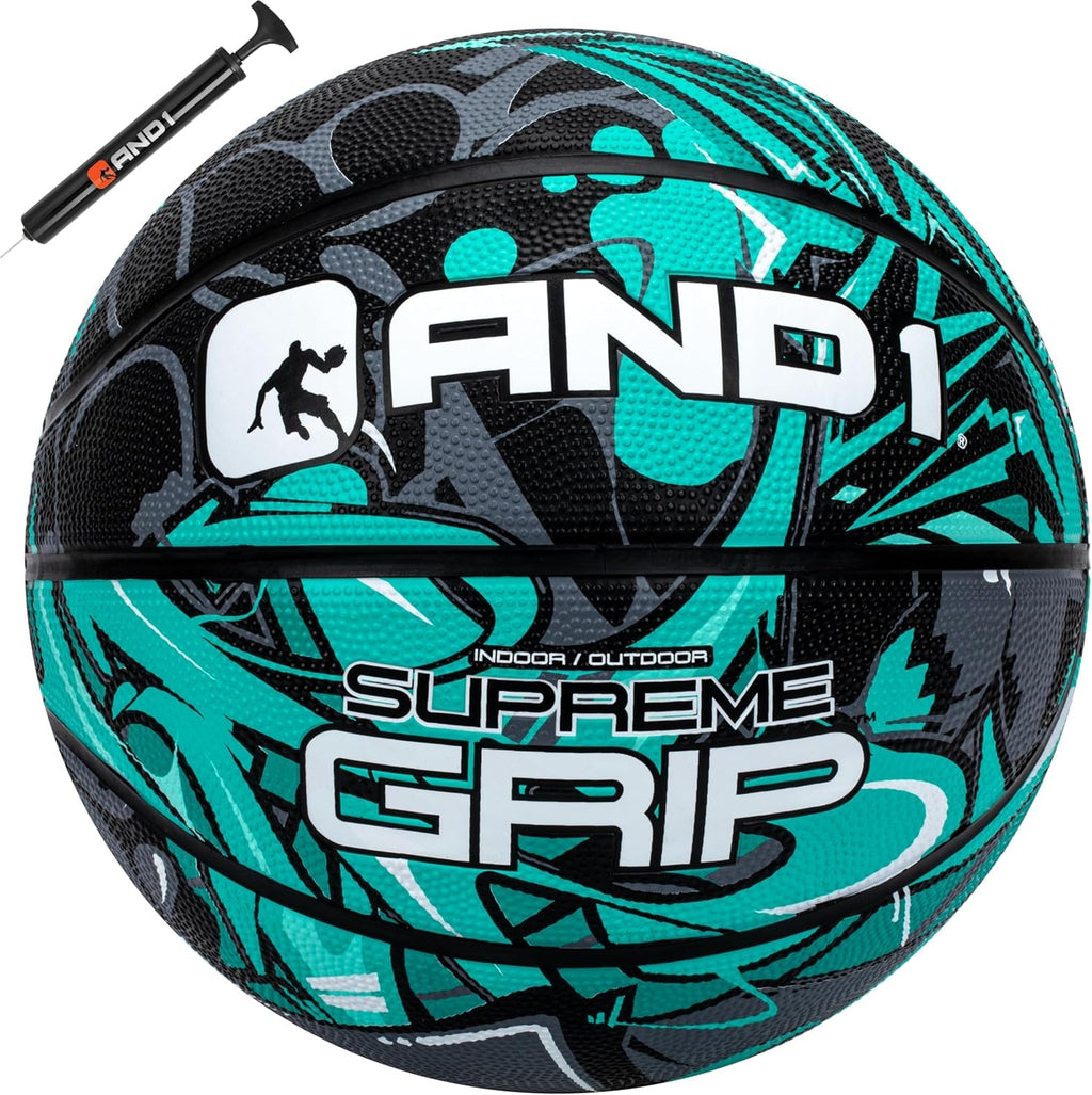 AND1 Rubber Basketball:Official Regulation Size 7 (29.5inches) - Deep ChannelConstruction Streetball, Madefor Indoor Outdoor BasketballGames