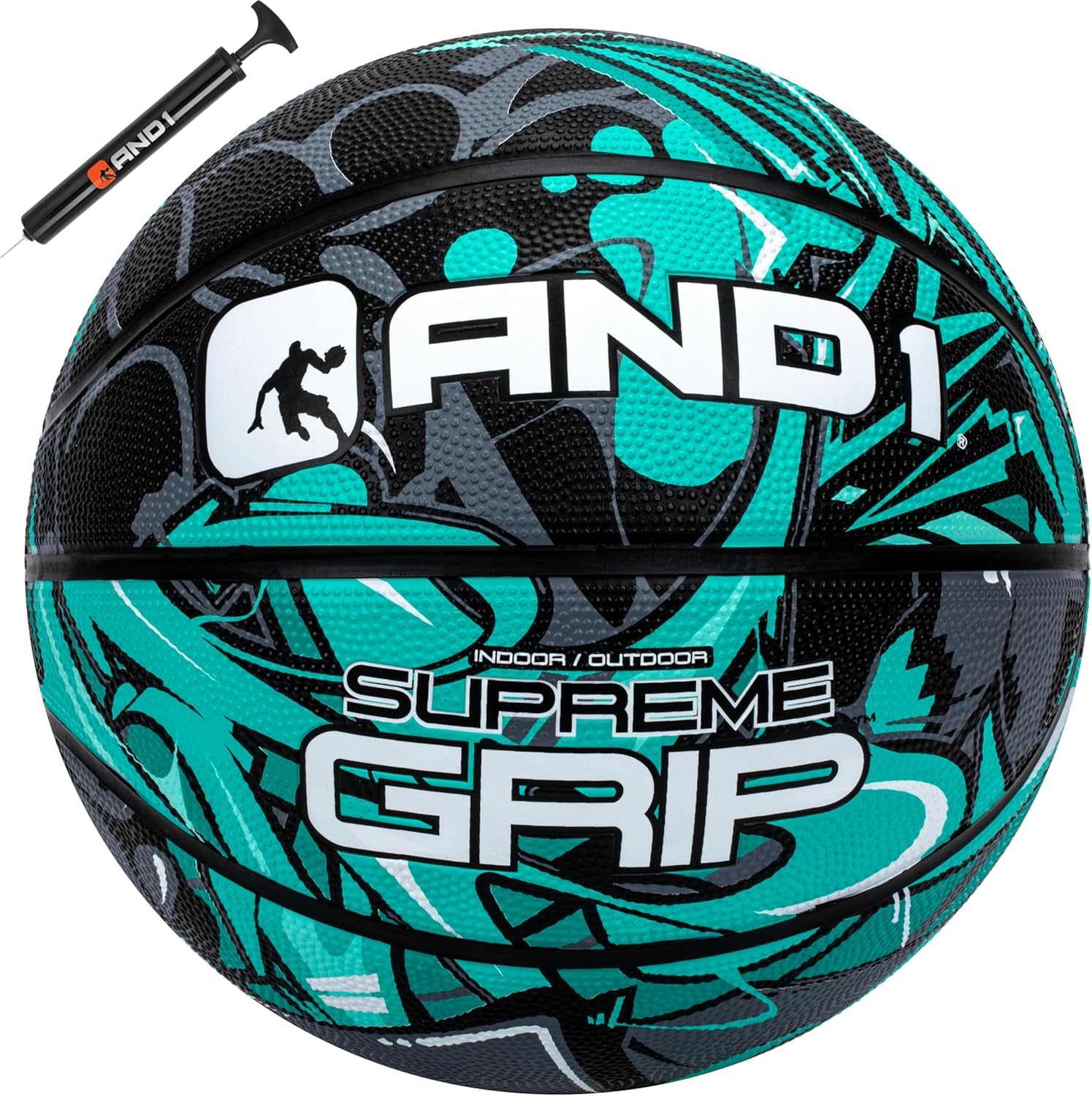 AND1 Rubber Basketball:Official Regulation Size 7 (29.5inches) - Deep ChannelConstruction Streetball, Madefor Indoor Outdoor BasketballGames
