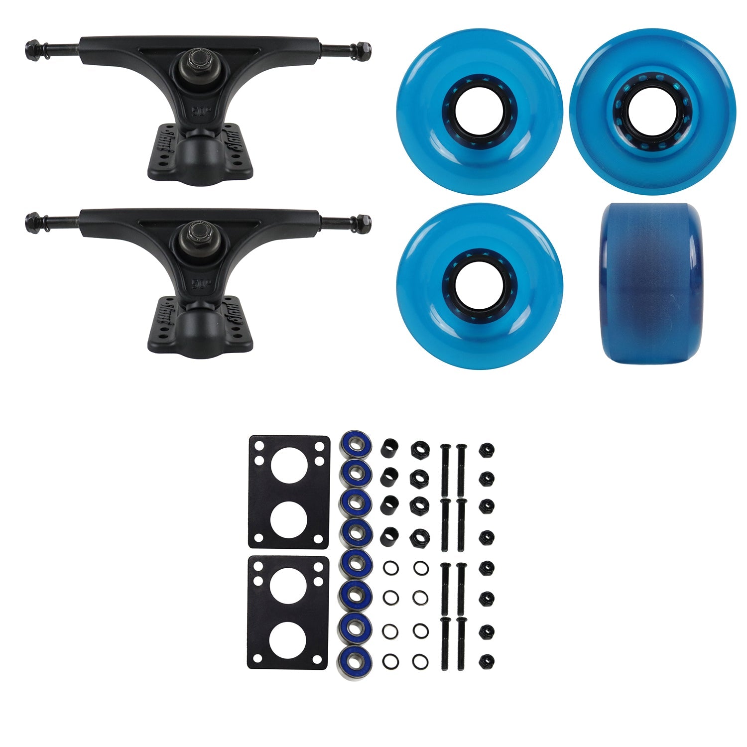 Slant Longboard Trucks with 70mm Wheels, Abec 7 Bearings, Hardware, and Risers