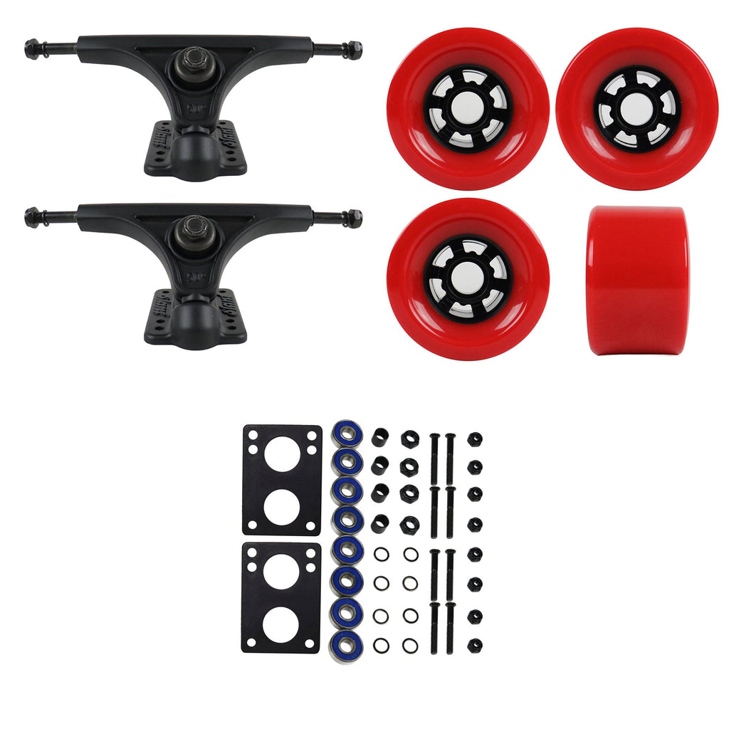Slant Longboard Trucks with Extra Large Wheels, Abec 7 Bearings, Hardware, and Risers