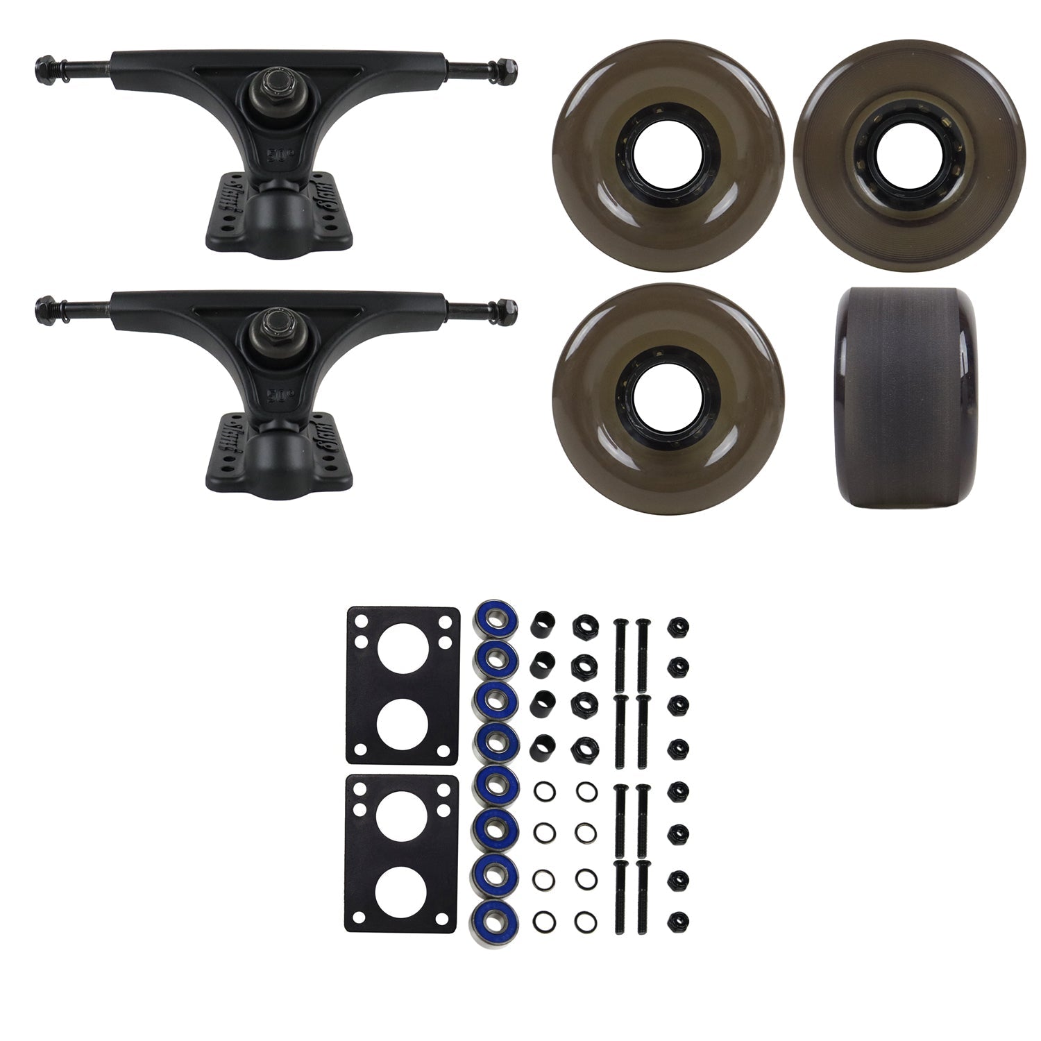 Slant Longboard Trucks with 70mm Wheels, Abec 7 Bearings, Hardware, and Risers