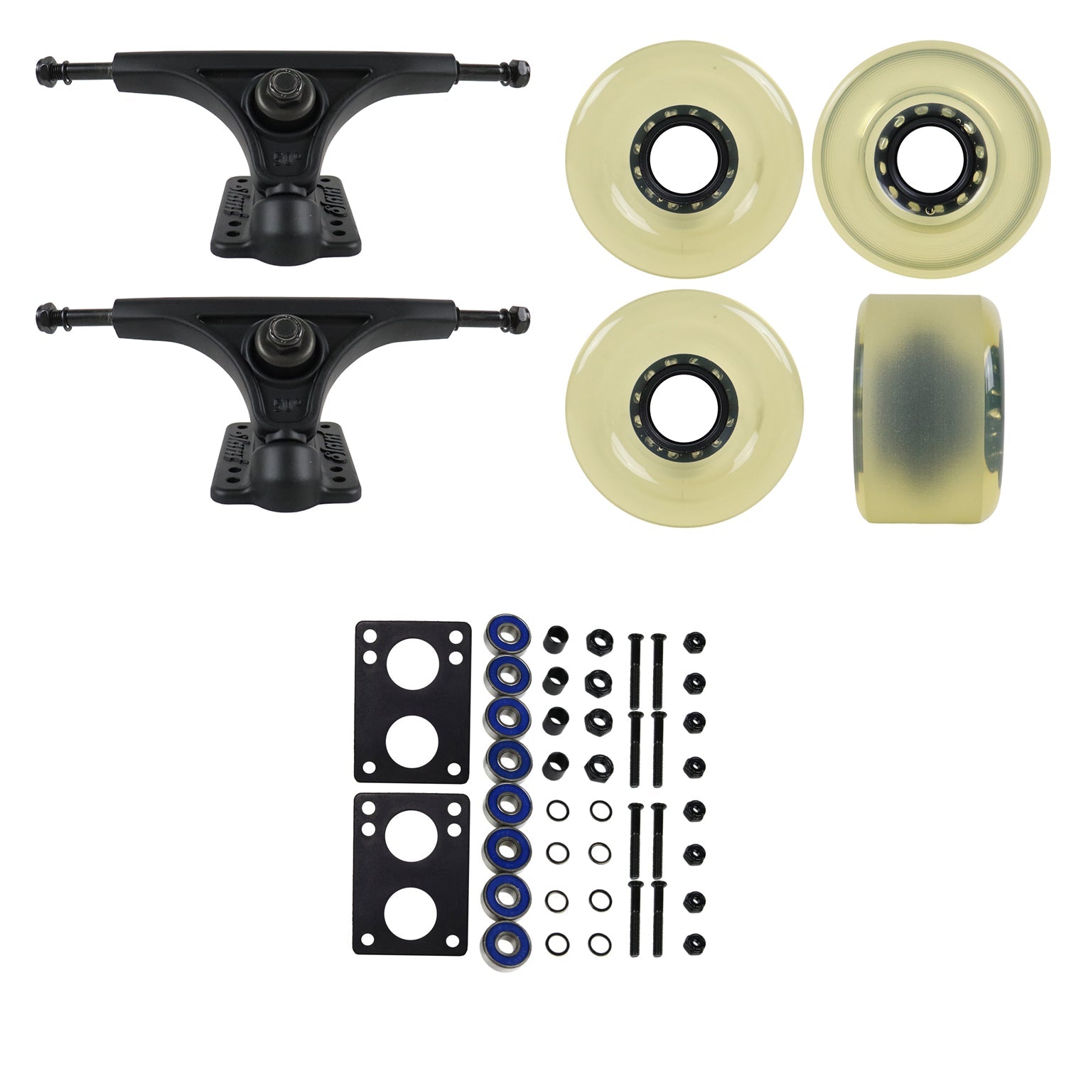 Slant Longboard Trucks with 70mm Wheels, Abec 7 Bearings, Hardware, and Risers