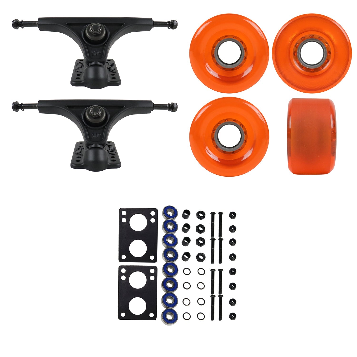 Slant Longboard Trucks with 70mm Wheels, Abec 7 Bearings, Hardware, and Risers