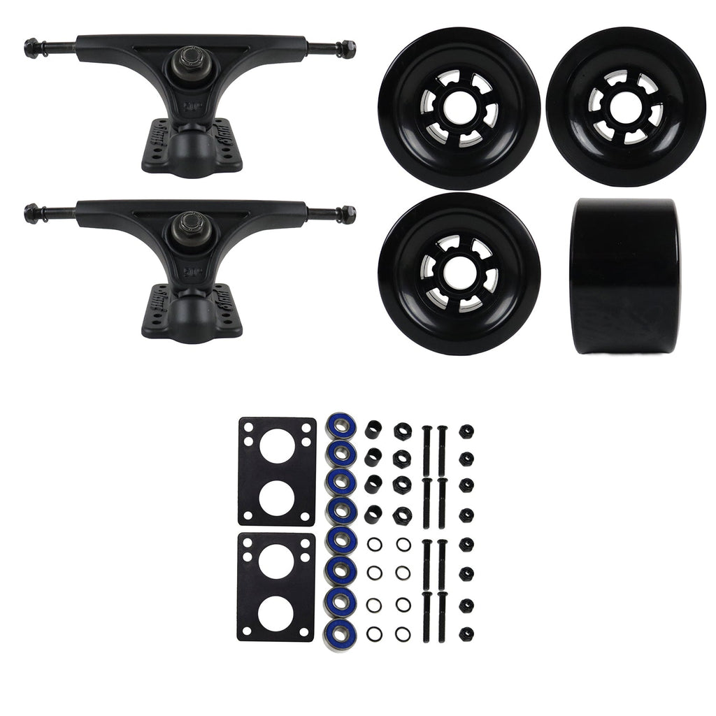 Slant Longboard Trucks with Extra Large Wheels, Abec 7 Bearings, Hardware, and Risers