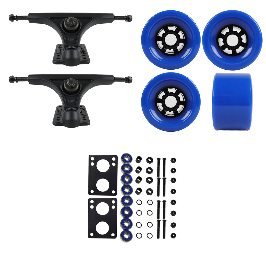 Slant Longboard Trucks with Extra Large Wheels, Abec 7 Bearings, Hardware, and Risers