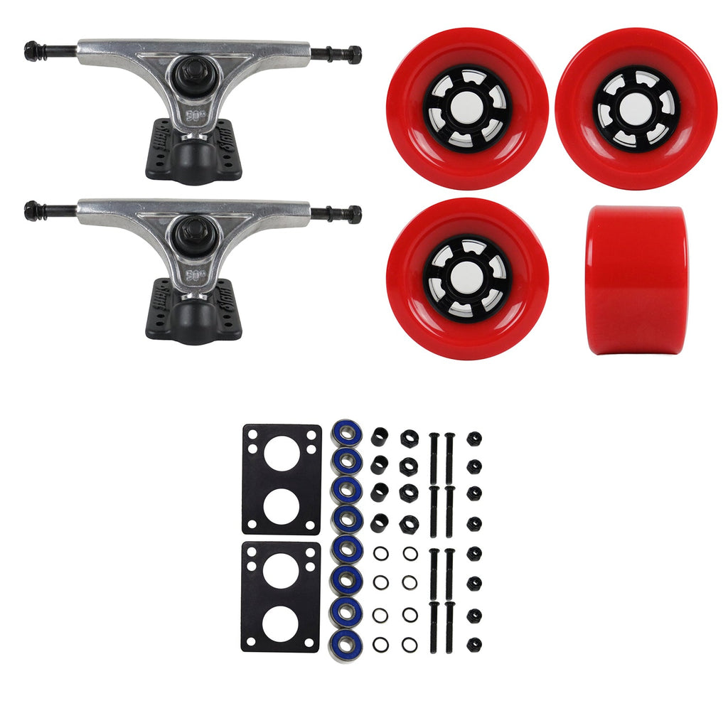 Slant Longboard Trucks with Extra Large Wheels, Abec 7 Bearings, Hardware, and Risers