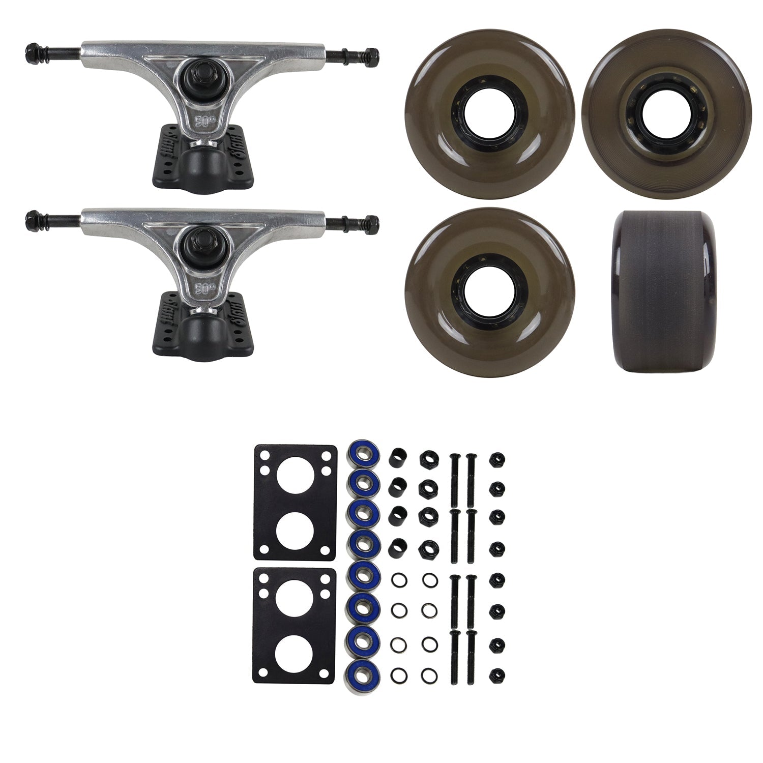 Slant Longboard Trucks with 70mm Wheels, Abec 7 Bearings, Hardware, and Risers