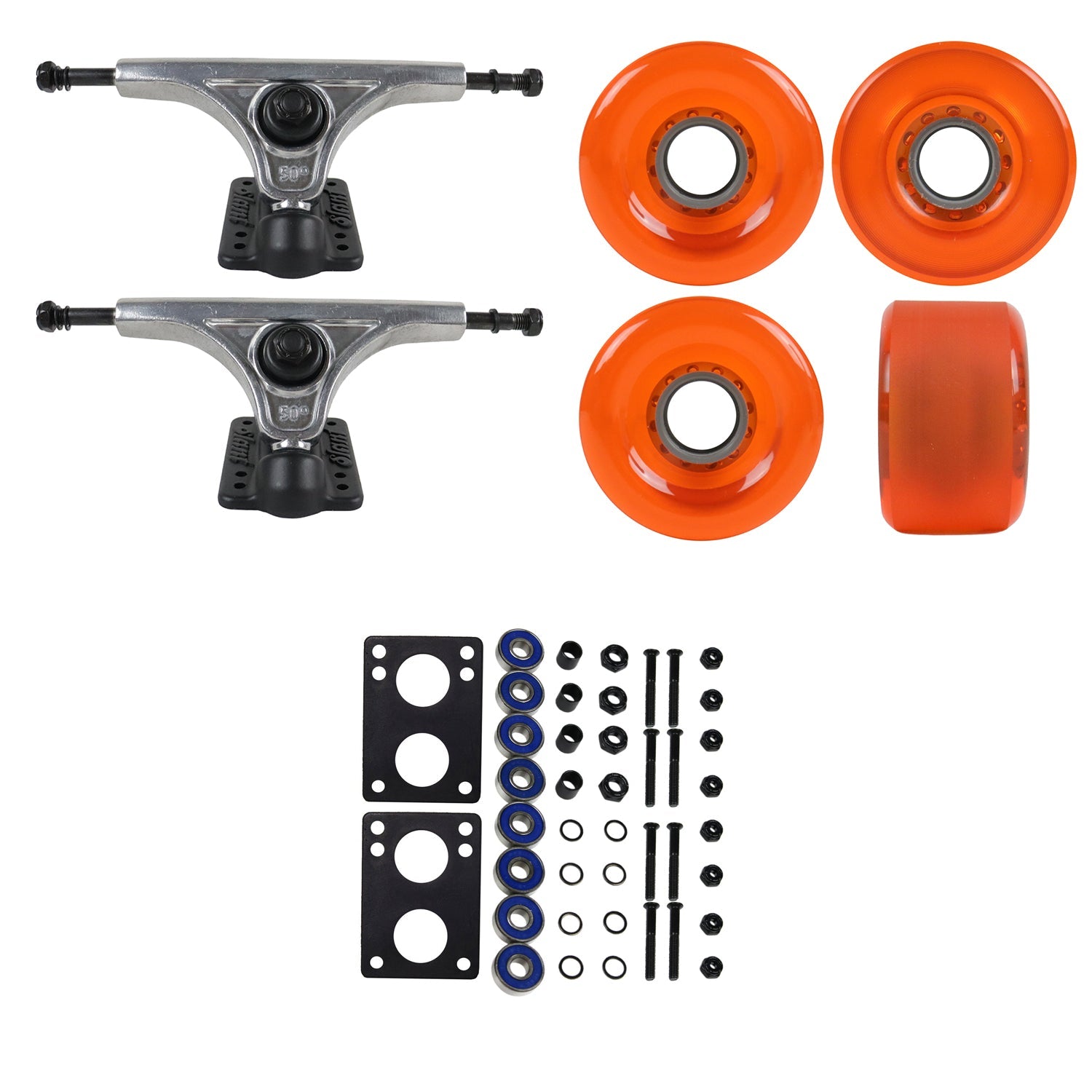 Slant Longboard Trucks with 70mm Wheels, Abec 7 Bearings, Hardware, and Risers