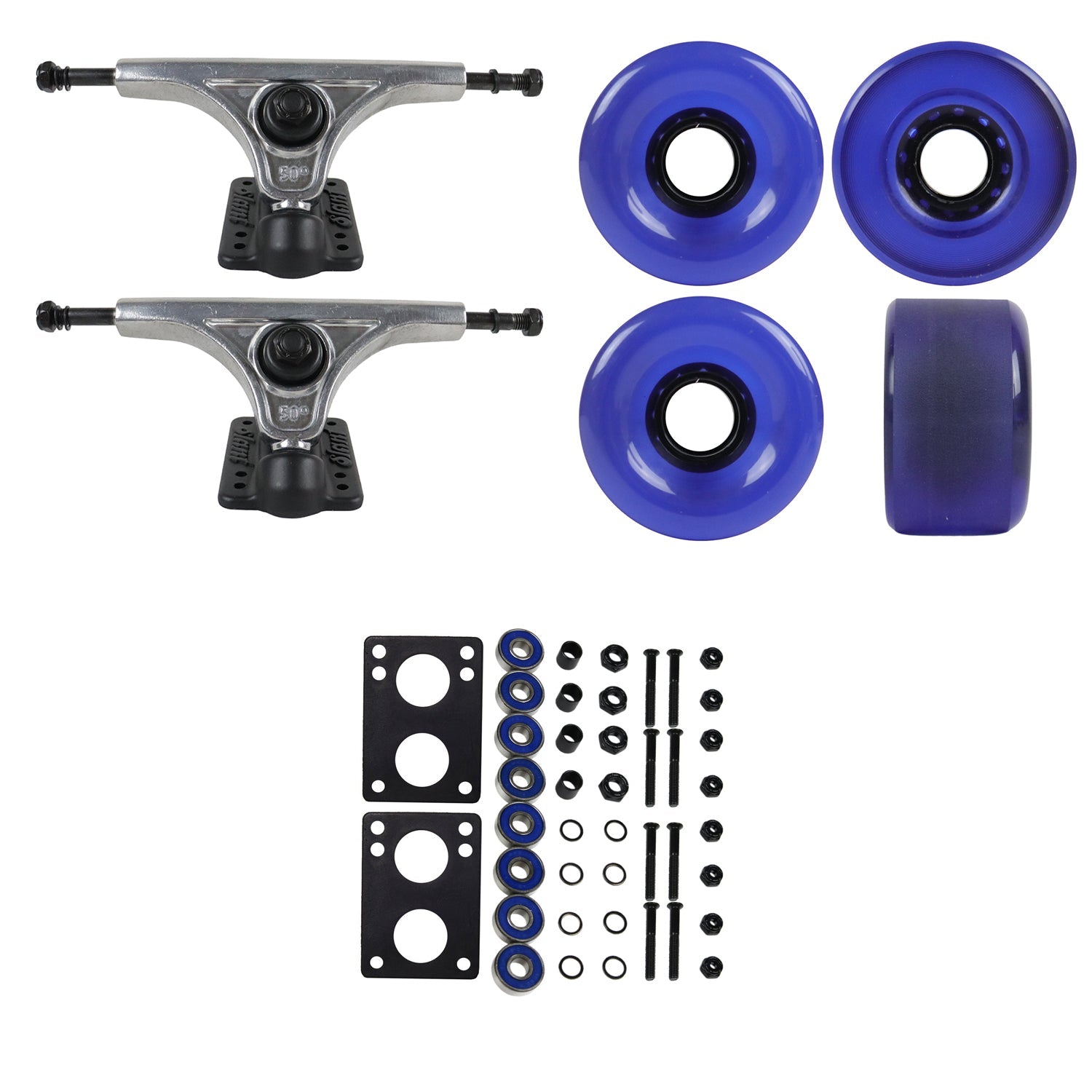 Slant Longboard Trucks with 70mm Wheels, Abec 7 Bearings, Hardware, and Risers