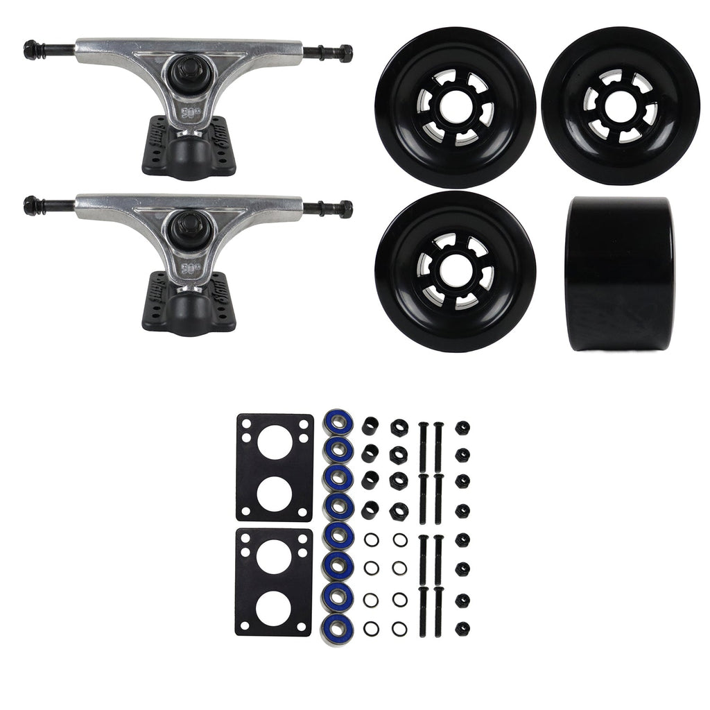Slant Longboard Trucks with Extra Large Wheels, Abec 7 Bearings, Hardware, and Risers