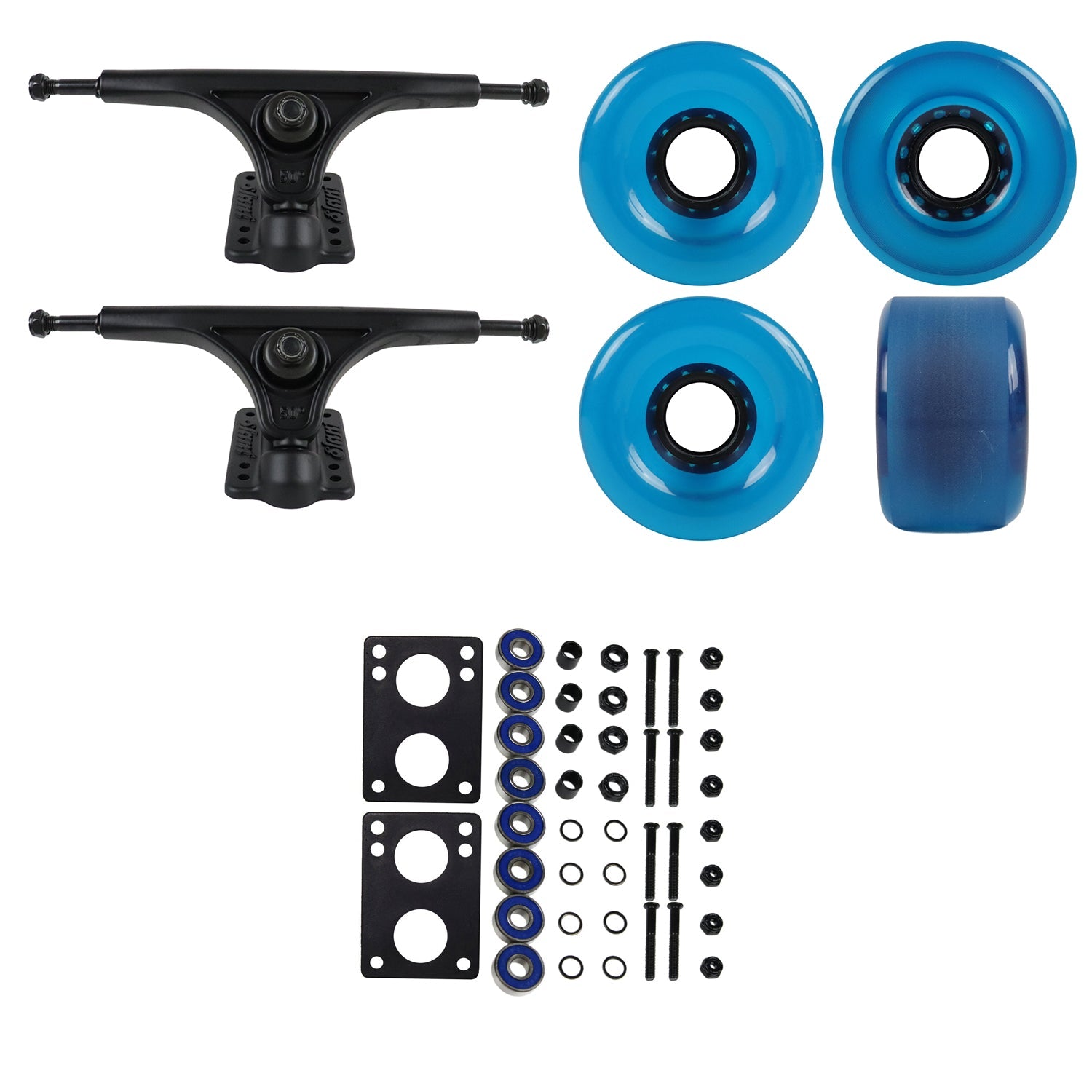 Slant Longboard Trucks with 70mm Wheels, Abec 7 Bearings, Hardware, and Risers
