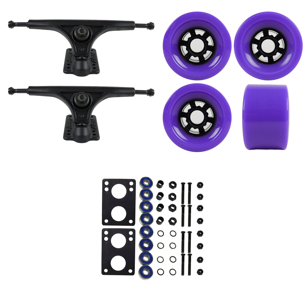 Slant Longboard Trucks with Extra Large Wheels, Abec 7 Bearings, Hardware, and Risers