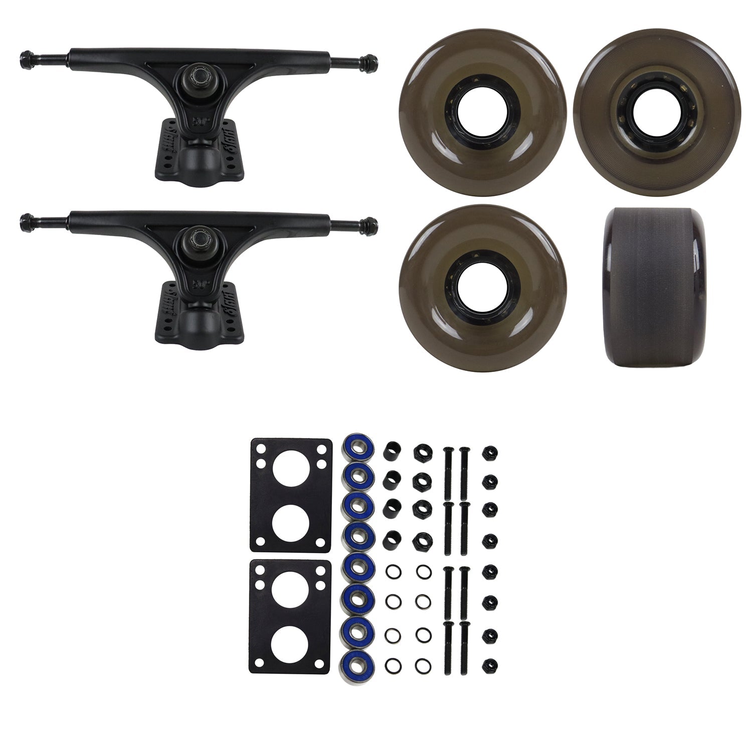 Slant Longboard Trucks with 70mm Wheels, Abec 7 Bearings, Hardware, and Risers