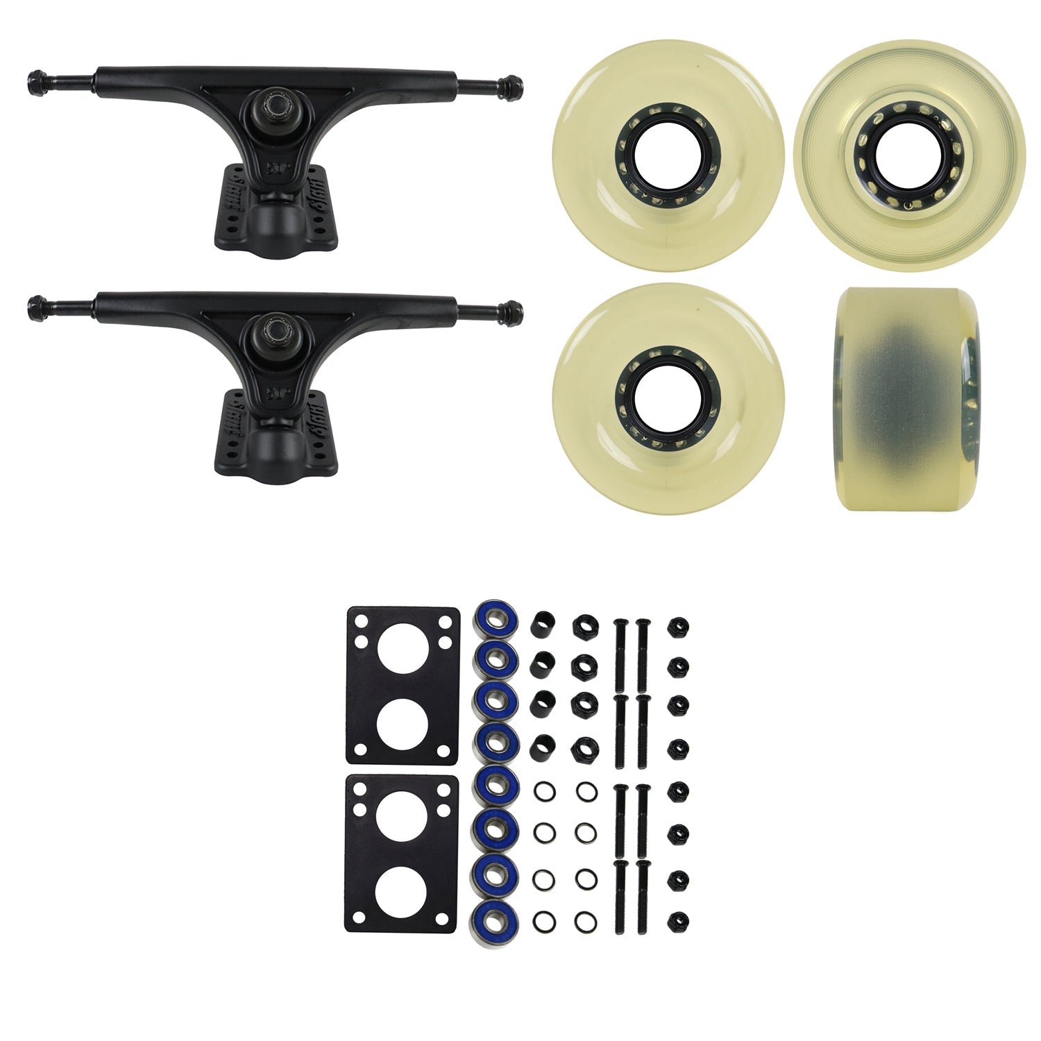 Slant Longboard Trucks with 70mm Wheels, Abec 7 Bearings, Hardware, and Risers