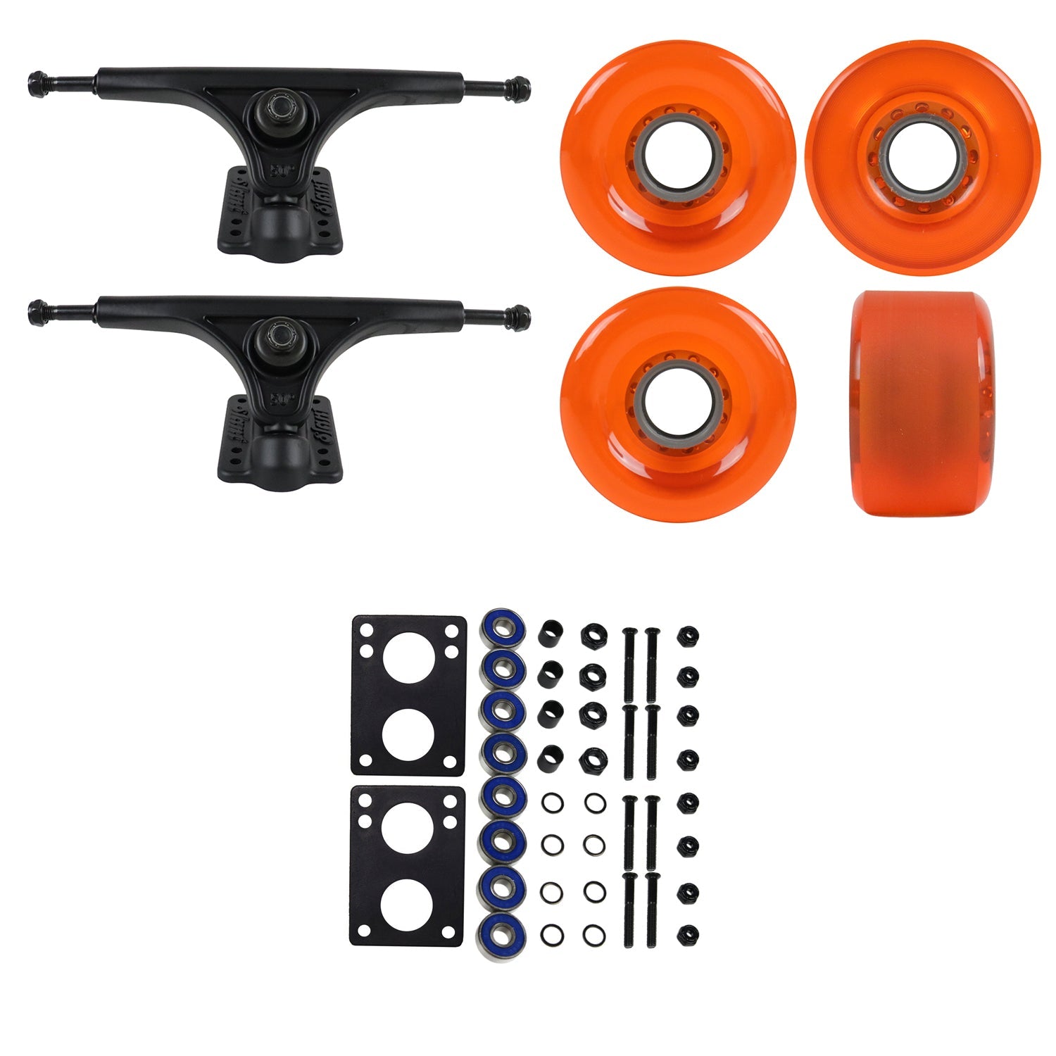 Slant Longboard Trucks with 70mm Wheels, Abec 7 Bearings, Hardware, and Risers