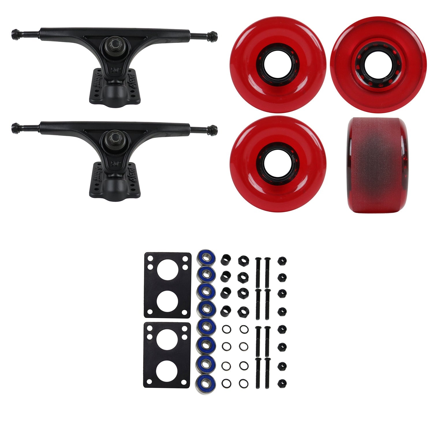 Slant Longboard Trucks with 70mm Wheels, Abec 7 Bearings, Hardware, and Risers