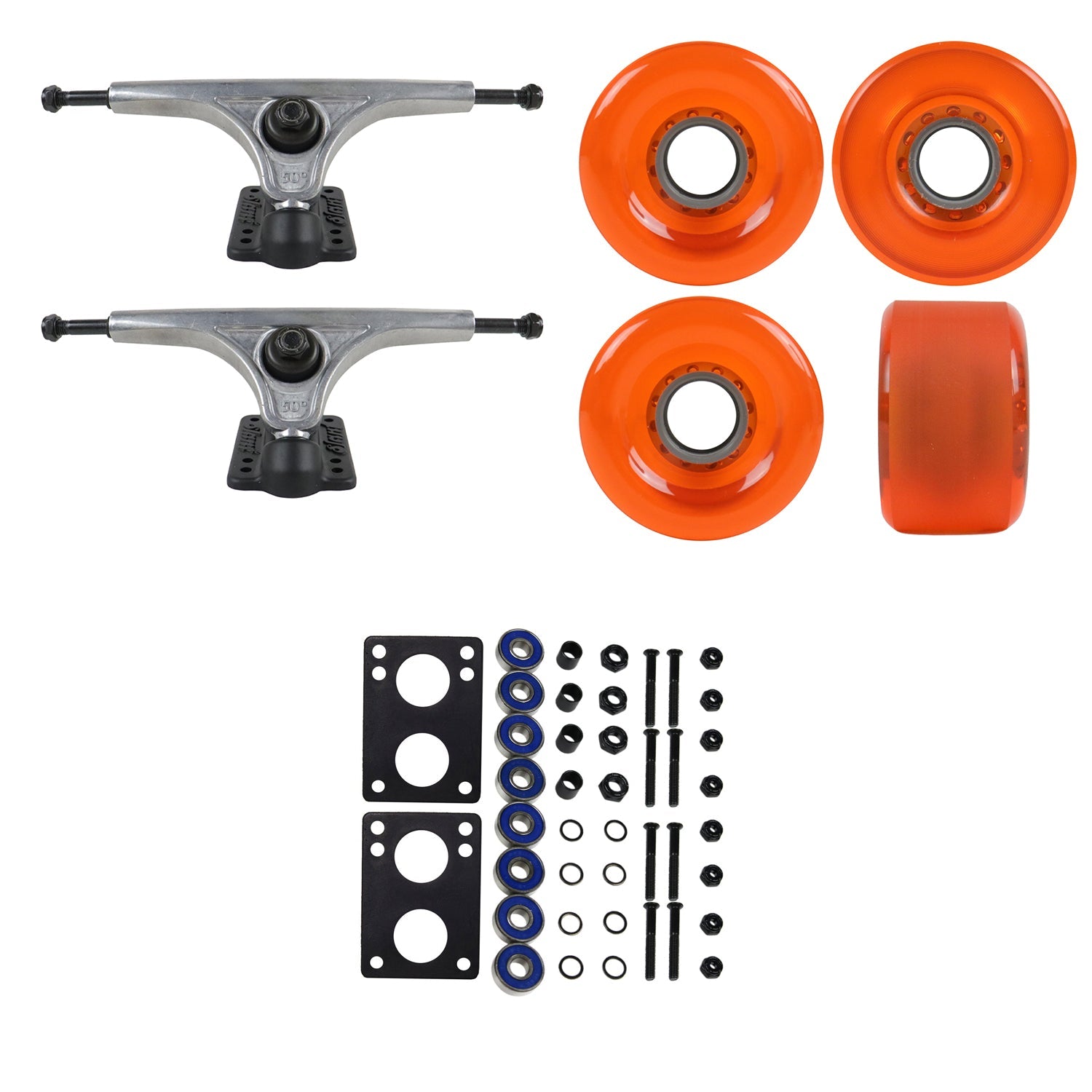 Slant Longboard Trucks with 70mm Wheels, Abec 7 Bearings, Hardware, and Risers