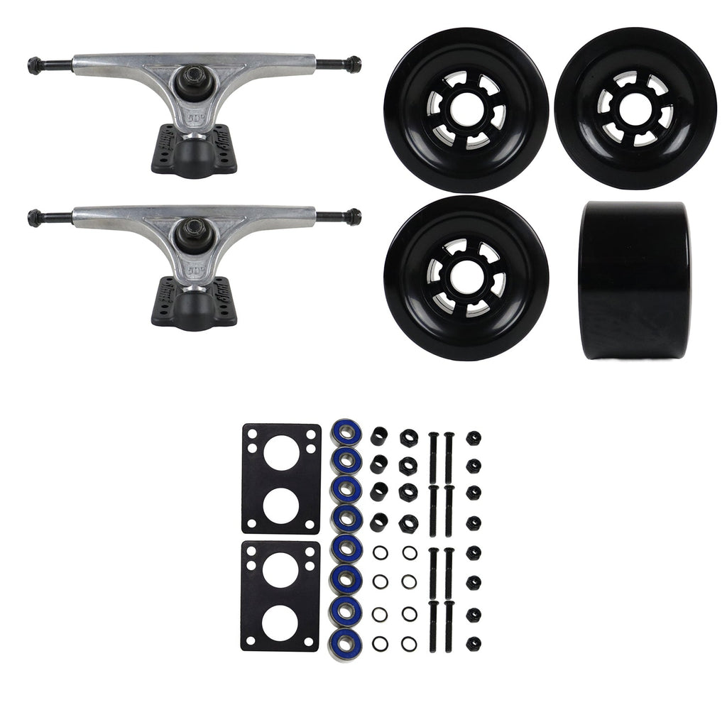Slant Longboard Trucks with Extra Large Wheels, Abec 7 Bearings, Hardware, and Risers