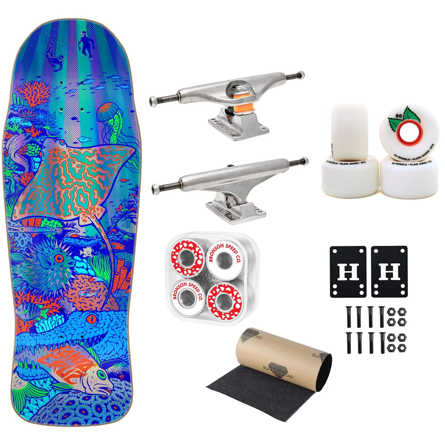 Santa Cruz Premium Skateboard Winkowski Aquatic Independent Trucks, OJ Wheels, Bronson Bearings