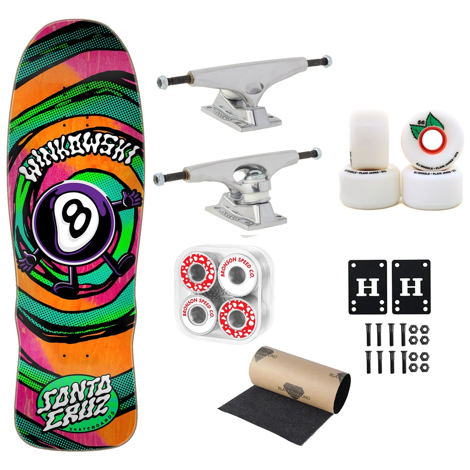 Santa Cruz Premium Skateboard Winkowski Vertigo Krux Trucks, OJ Wheels, Bronson Bearings