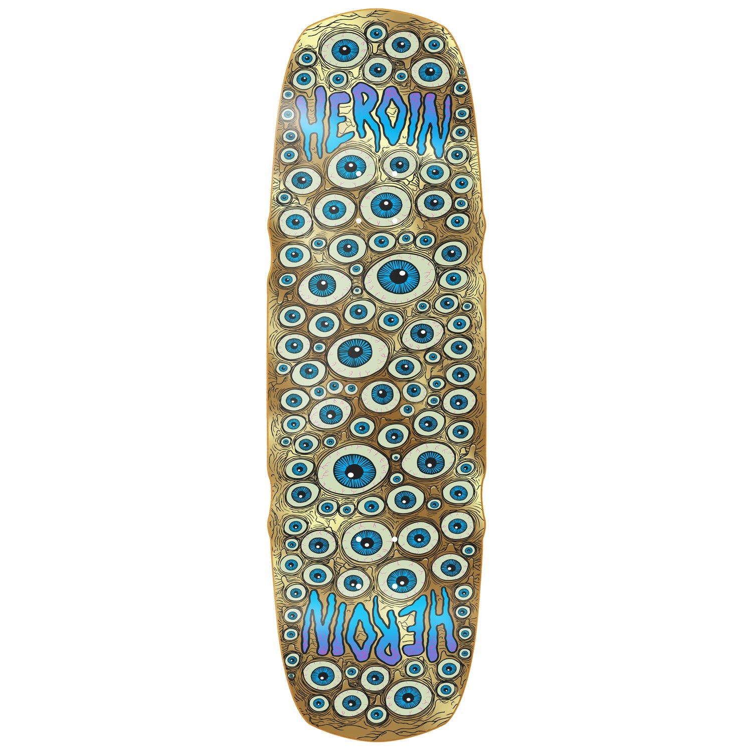 Heroin Skateboard Deck Seeing Double Mutated Symmetrical Gold 9.5" x 32"