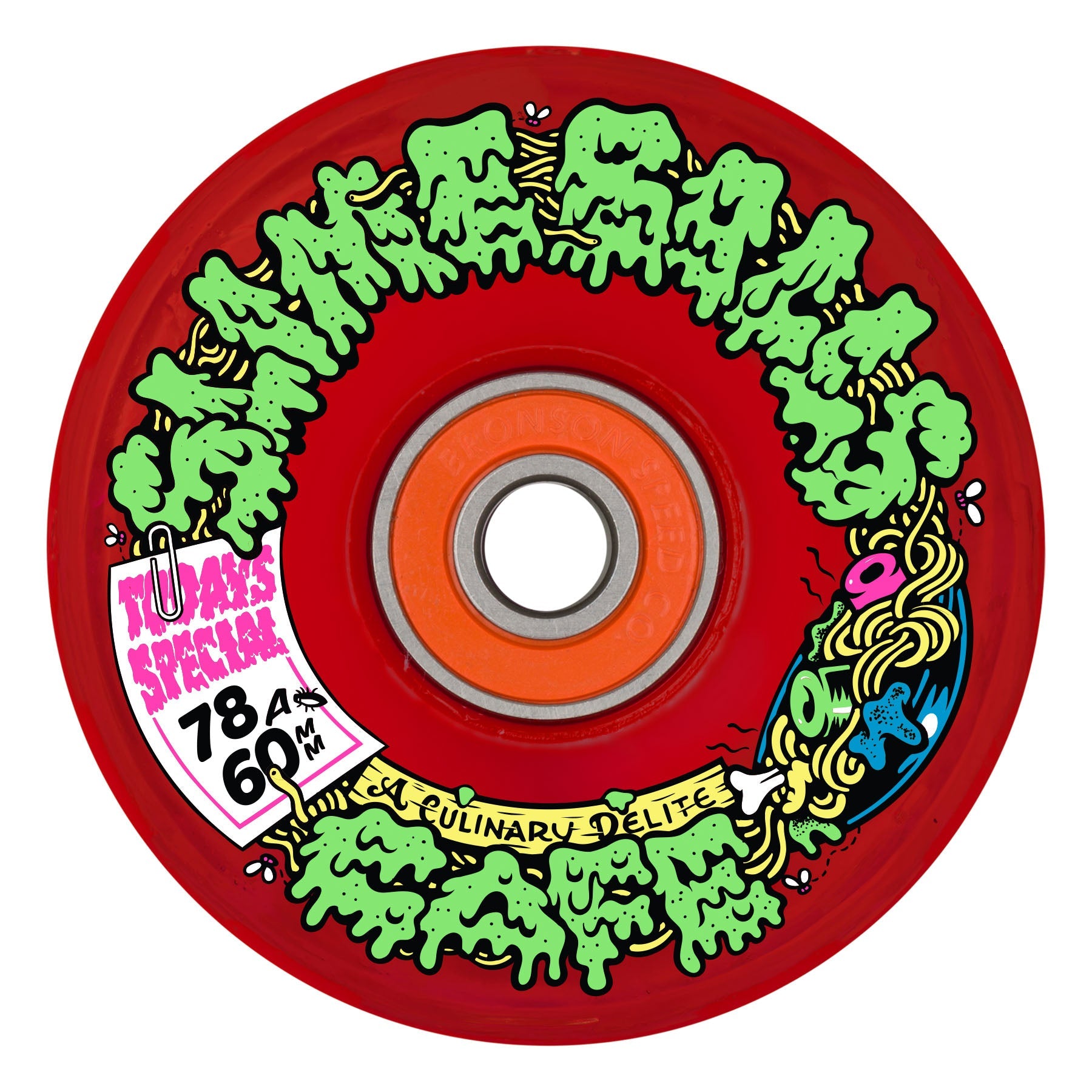 Slime Balls Skateboard Wheels 60mm Cafe Light Ups OG Slime 78A Red w/ Bronson Bearings
