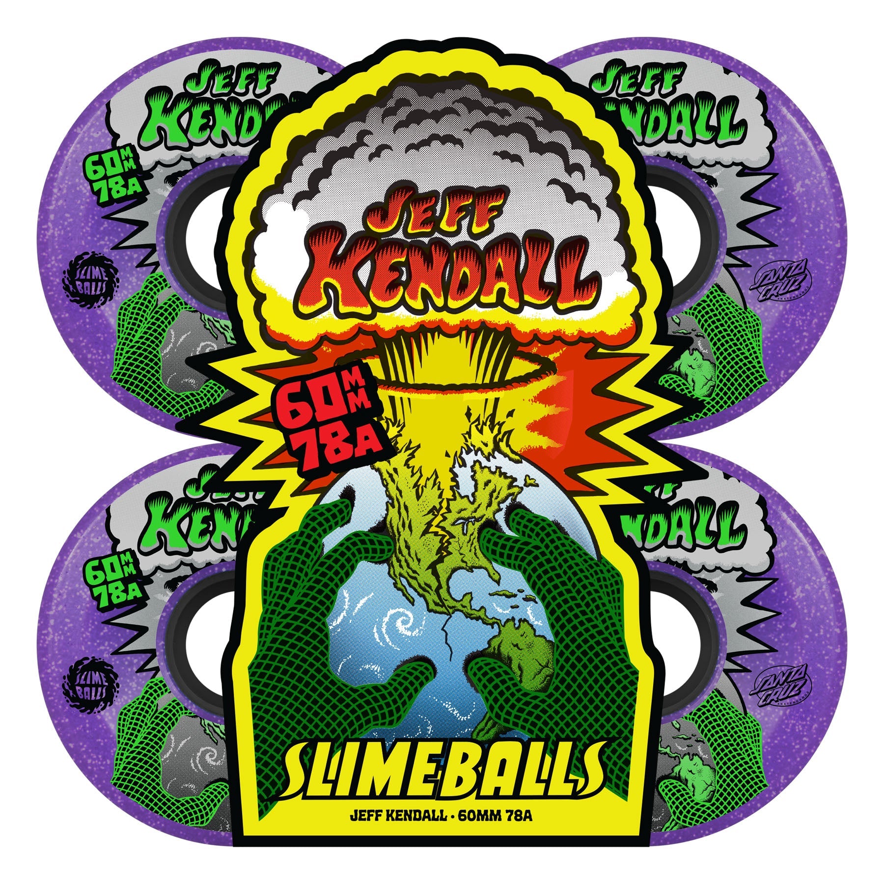 Slime Balls Skateboard Wheels 60mm Kendall End of the World Reissue OG Slime 78A Purple