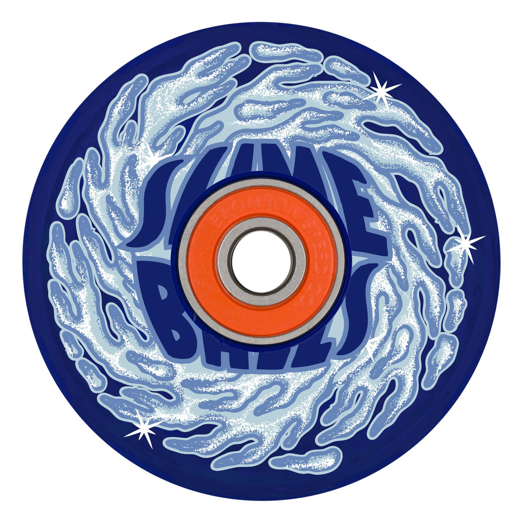 Slime Balls Skateboard Wheels 66mm Ice Light Ups OG Slime 78A Blue w/ Bronson Bearings