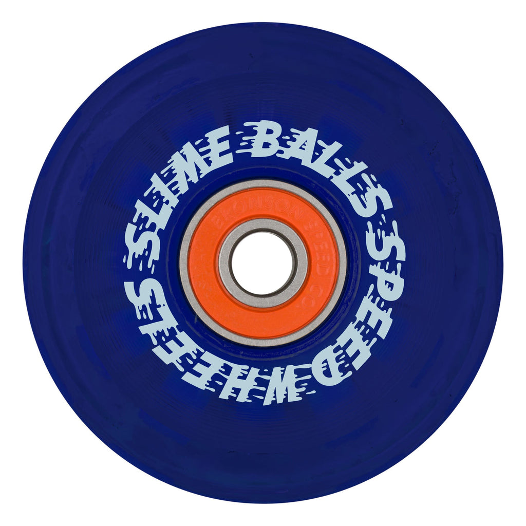 Slime Balls Skateboard Wheels 66mm Ice Light Ups OG Slime 78A Blue w/ Bronson Bearings