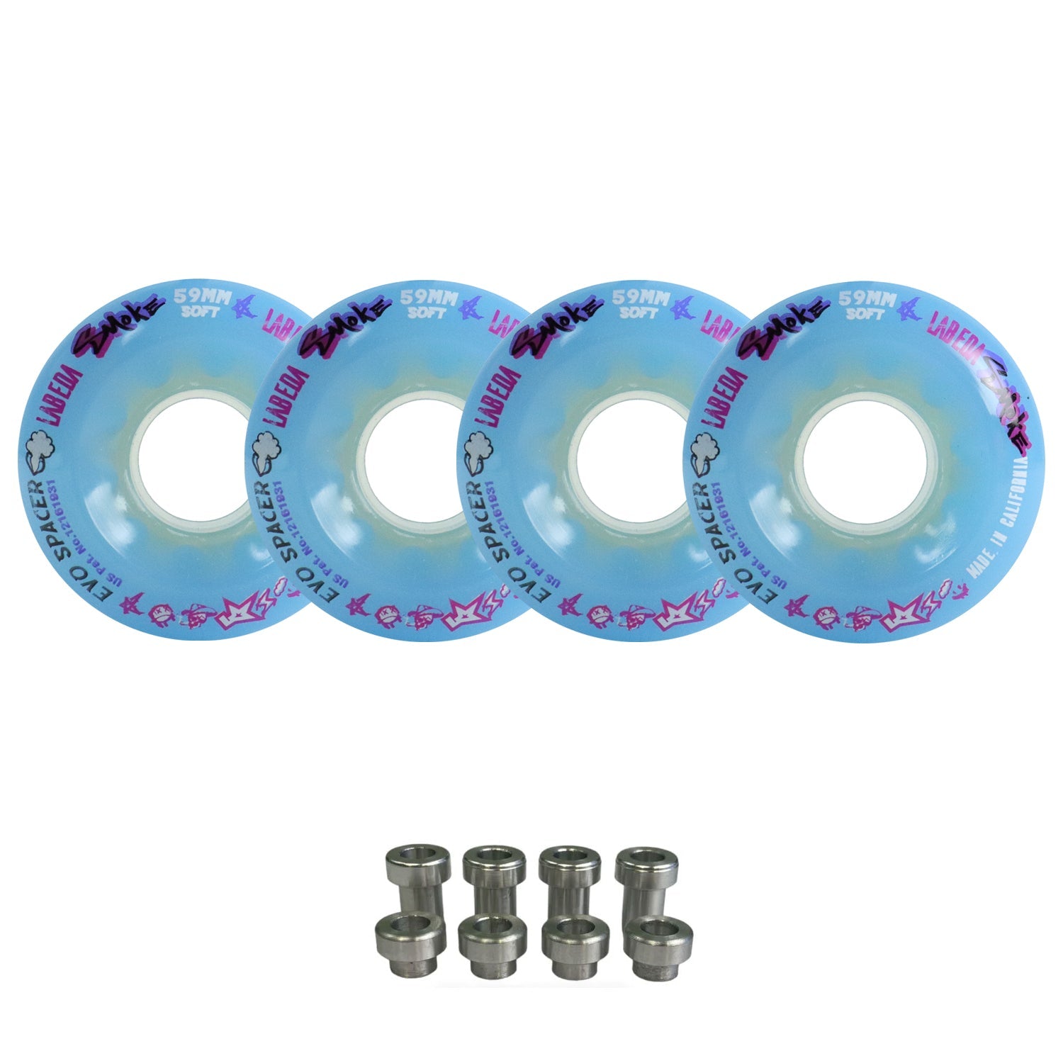 Labeda Smoke Evo Roller Hockey Wheels - 4-Pack with Evo Spacers - Choose Size and Color