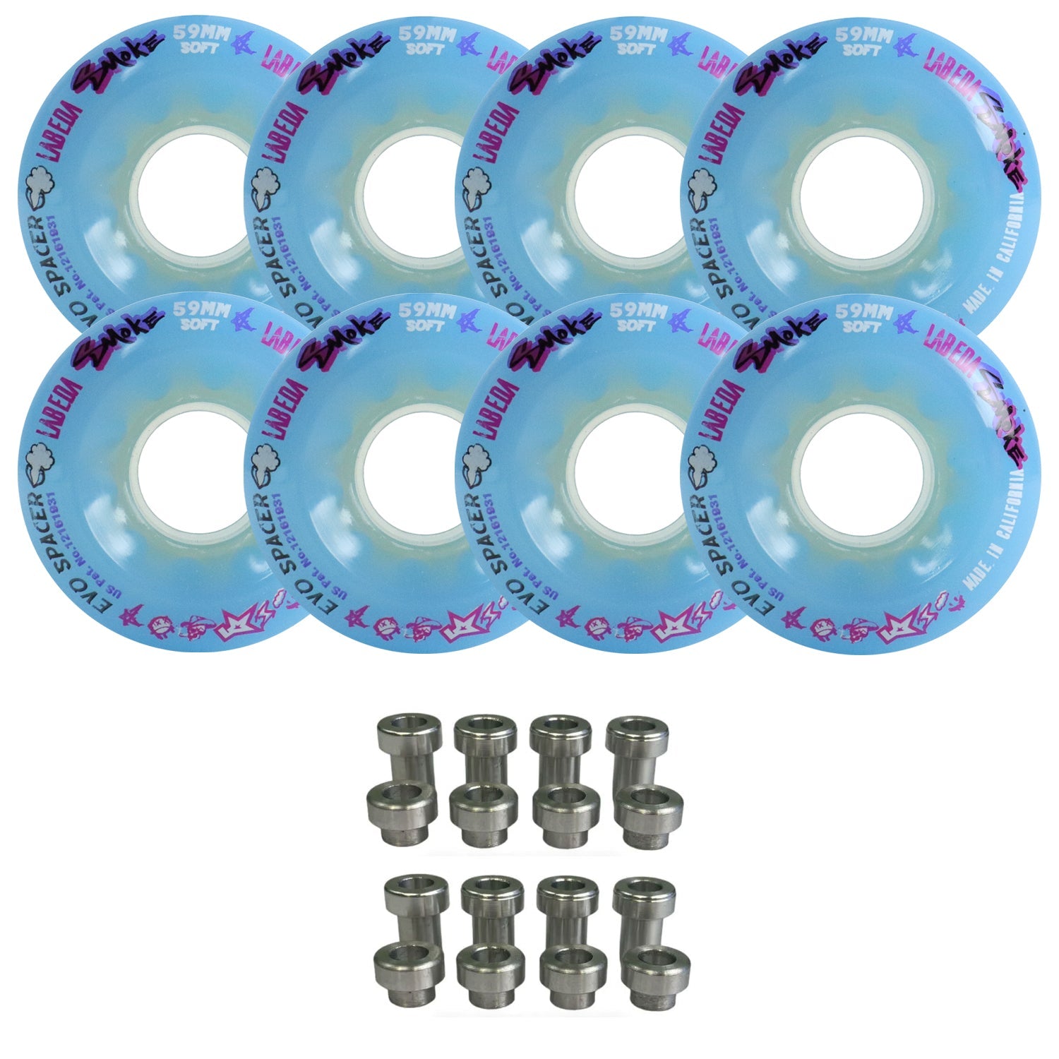 Labeda Smoke Evo Roller Hockey Wheels - 8-Pack with Evo Spacers - Choose Size and Color