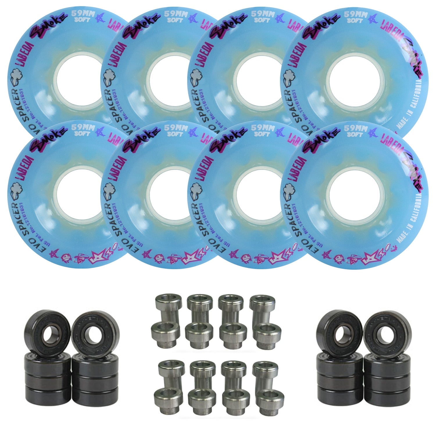 Labeda Smoke Evo Roller Hockey Wheels - 8-Pack with Evo Spacers and Hybrid Ceramic Bearings