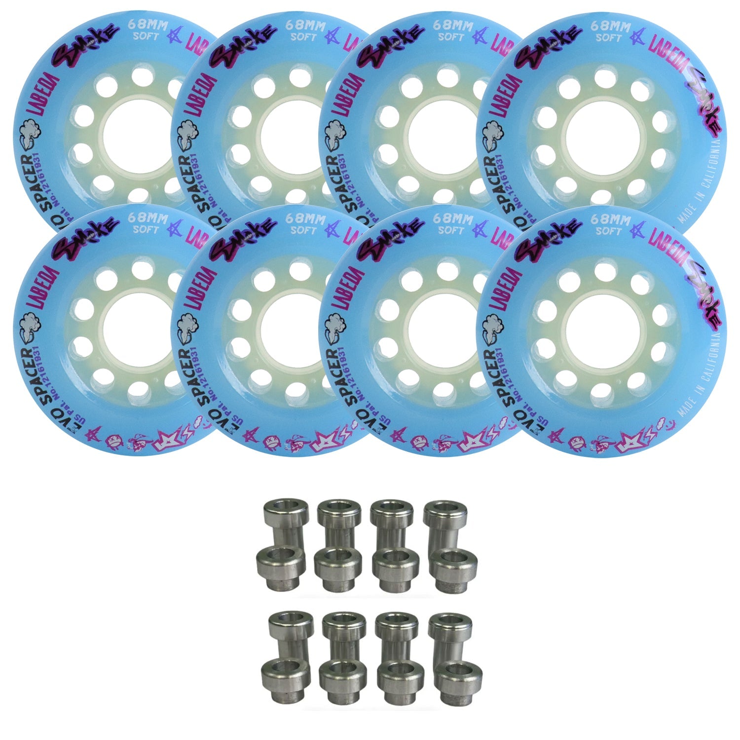 Labeda Smoke Evo Roller Hockey Wheels - 8-Pack with Evo Spacers - Choose Size and Color
