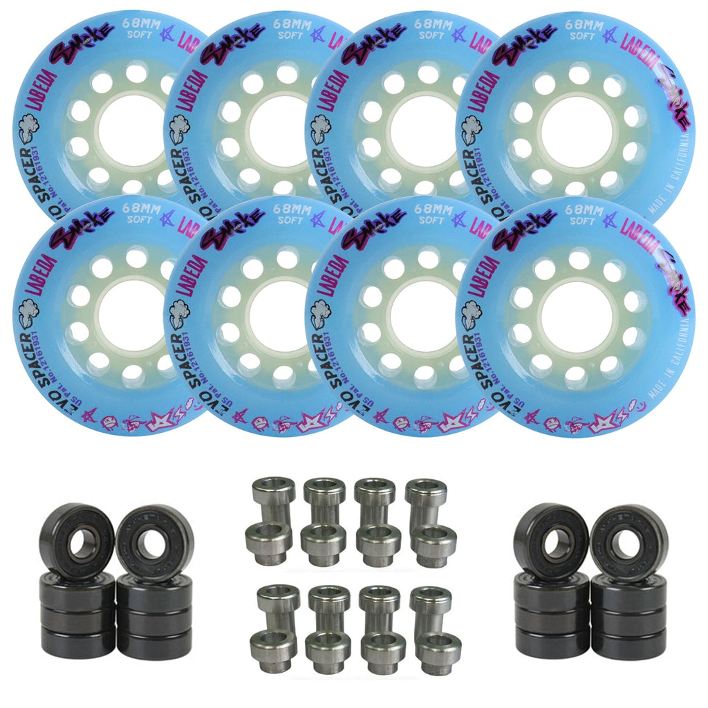 Labeda Smoke Evo Roller Hockey Wheels - 8-Pack with Evo Spacers and Hybrid Ceramic Bearings