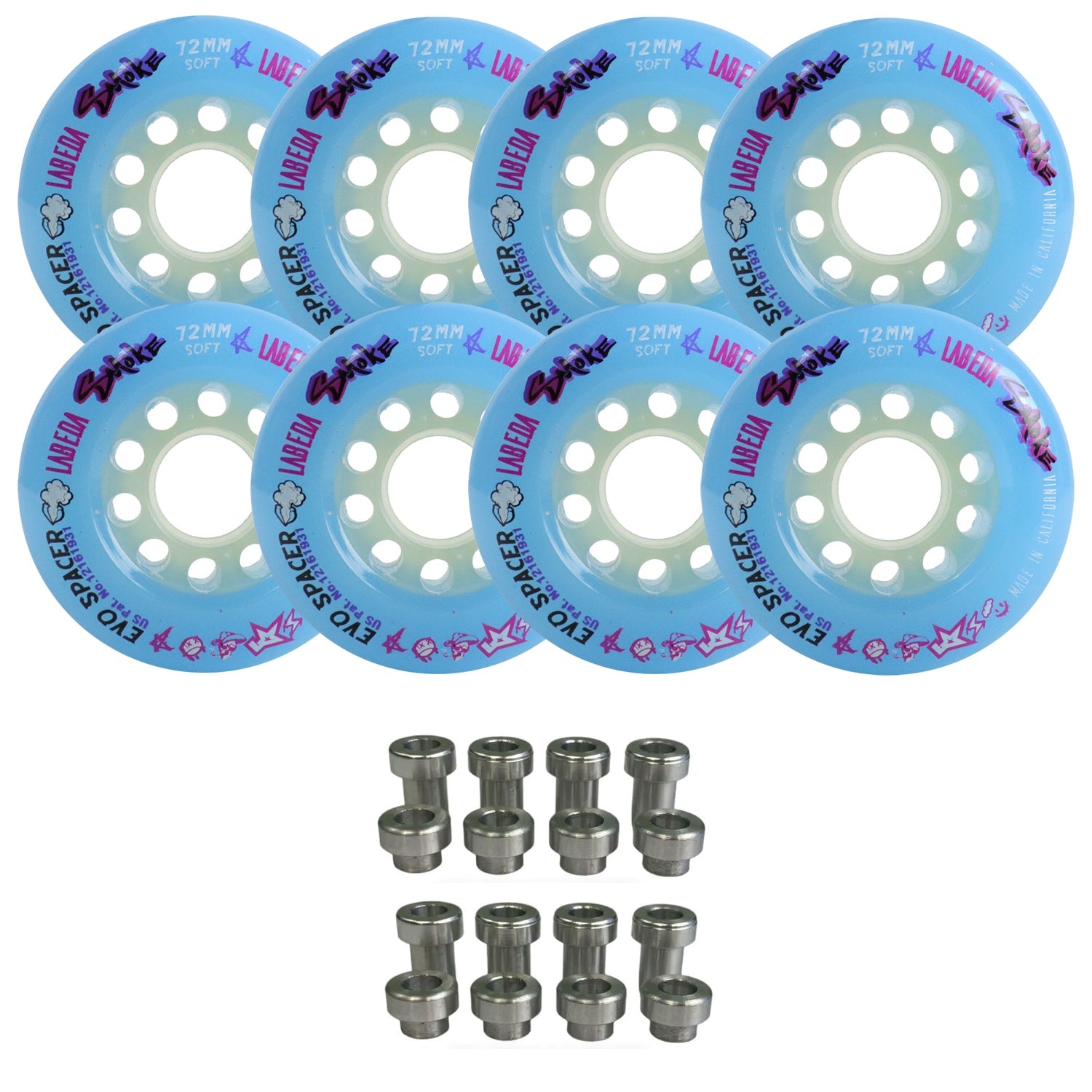 Labeda Smoke Evo Roller Hockey Wheels - 8-Pack with Evo Spacers - Choose Size and Color