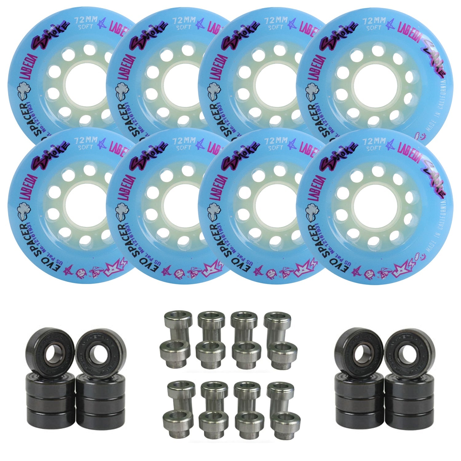 Labeda Smoke Evo Roller Hockey Wheels - 8-Pack with Evo Spacers and Hybrid Ceramic Bearings