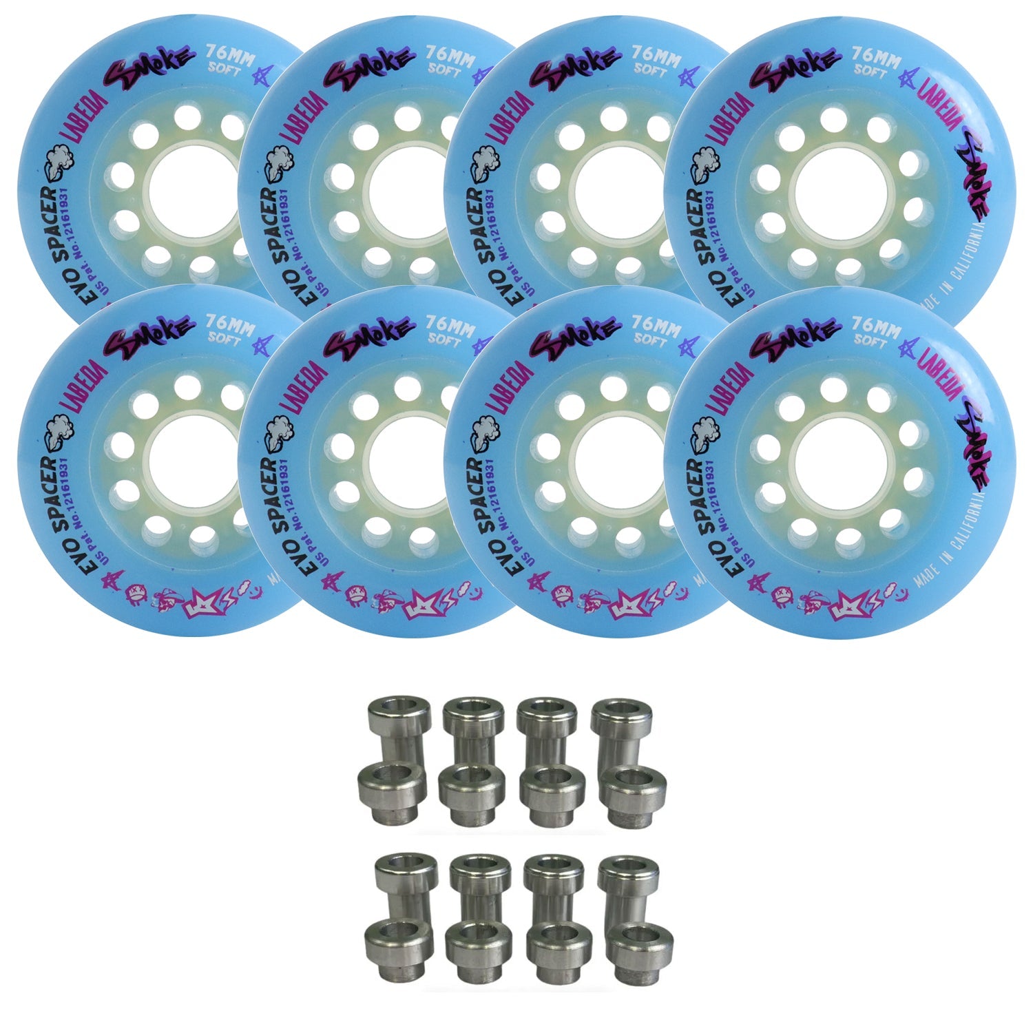 Labeda Smoke Evo Roller Hockey Wheels - 8-Pack with Evo Spacers - Choose Size and Color