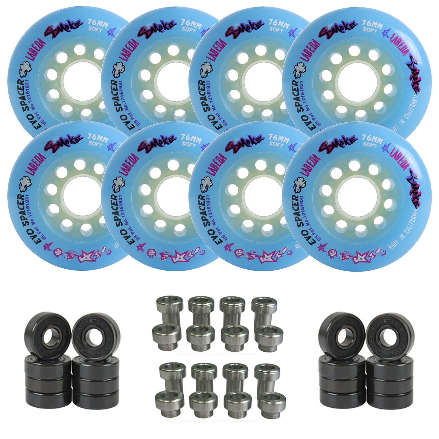 Labeda Smoke Evo Roller Hockey Wheels - 8-Pack with Evo Spacers and Hybrid Ceramic Bearings