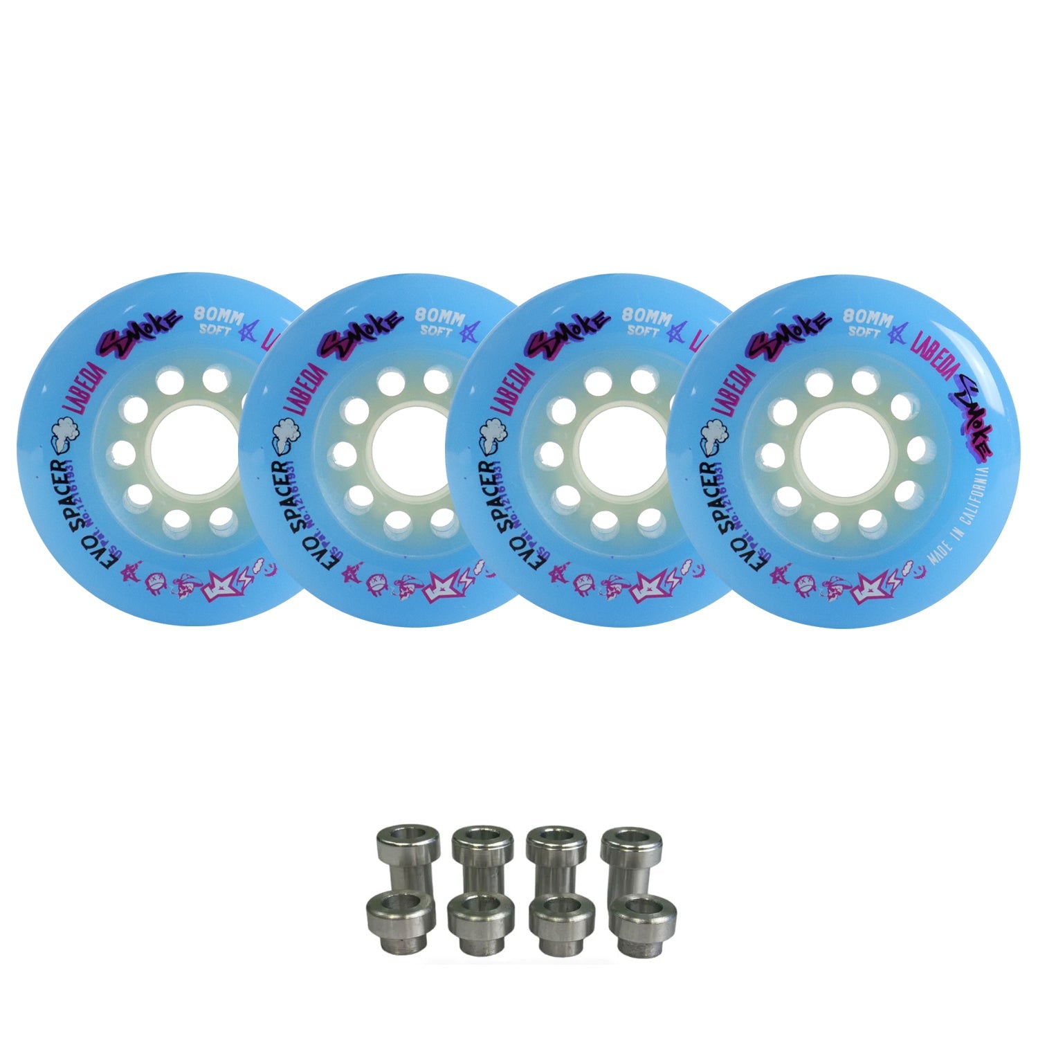 Labeda Smoke Evo Roller Hockey Wheels - 4-Pack with Evo Spacers - Choose Size and Color
