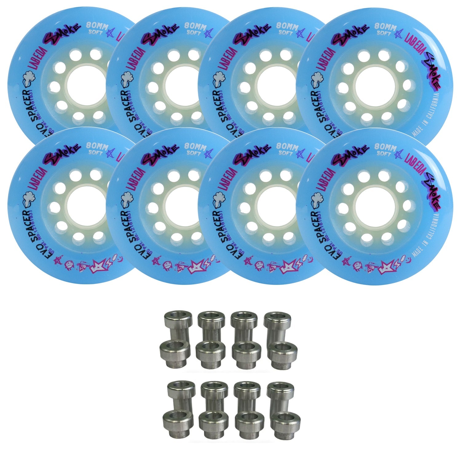 Labeda Smoke Evo Roller Hockey Wheels - 8-Pack with Evo Spacers - Choose Size and Color