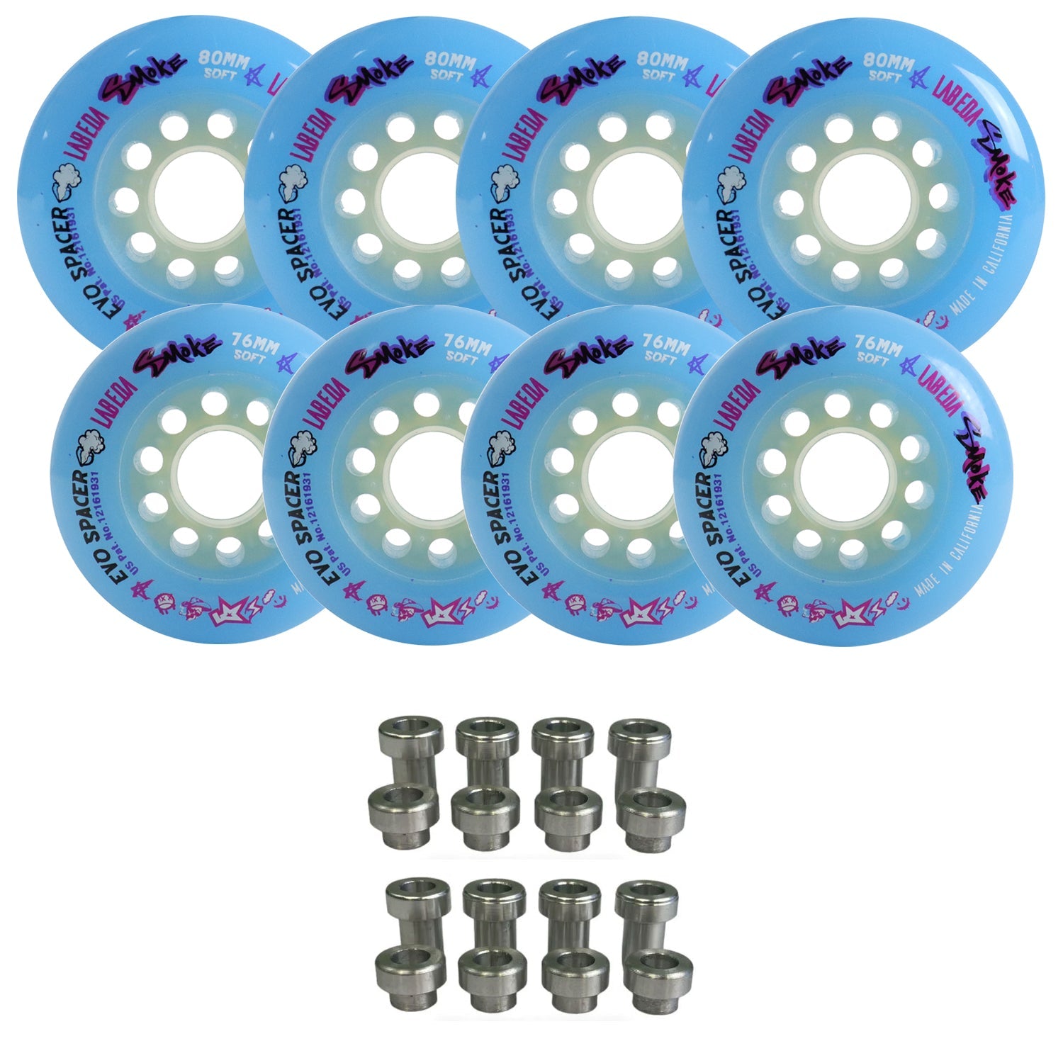Labeda Smoke Evo Roller Hockey Wheels - 8-Pack with Evo Spacers - Choose Size and Color