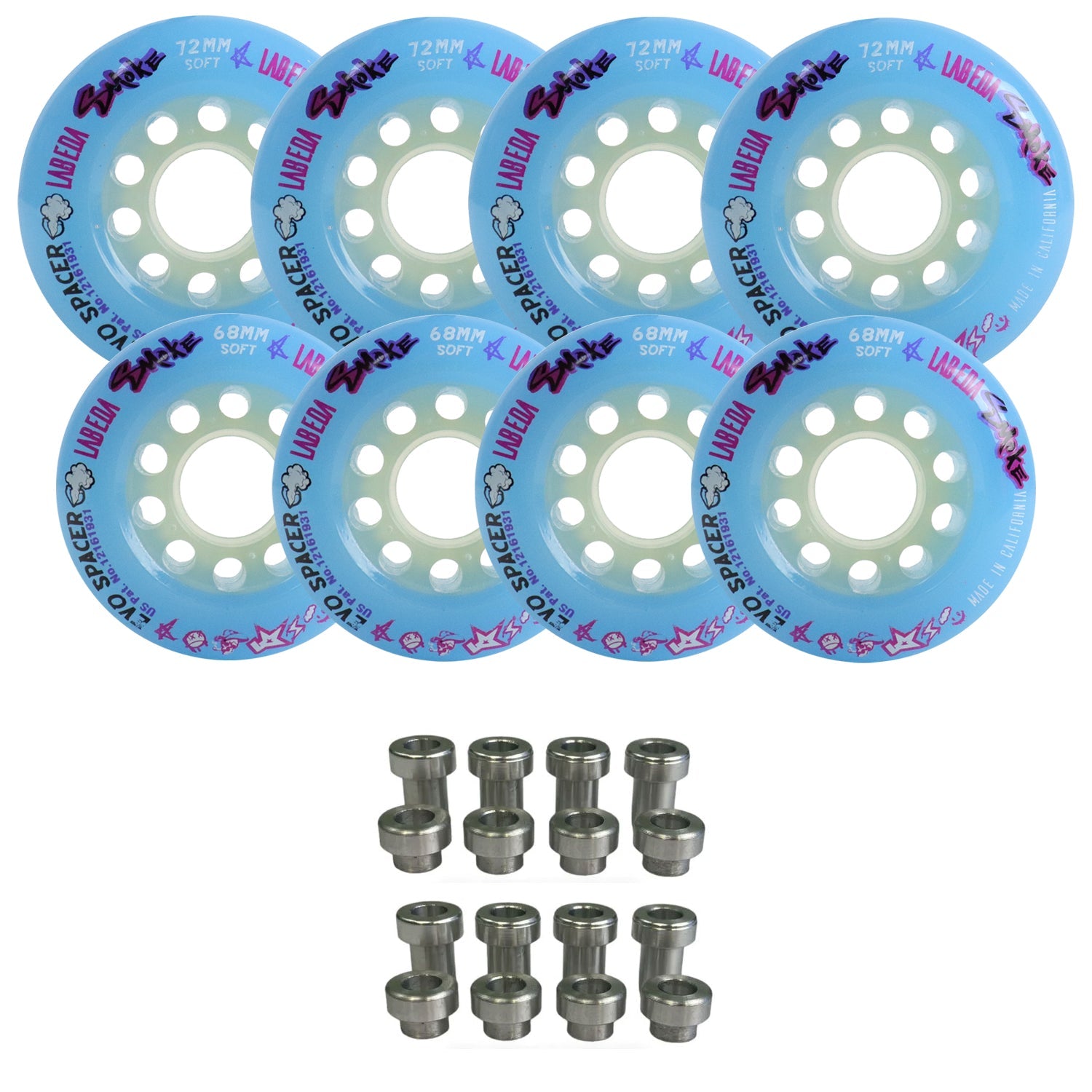 Labeda Smoke Evo Roller Hockey Wheels - 8-Pack with Evo Spacers - Choose Size and Color
