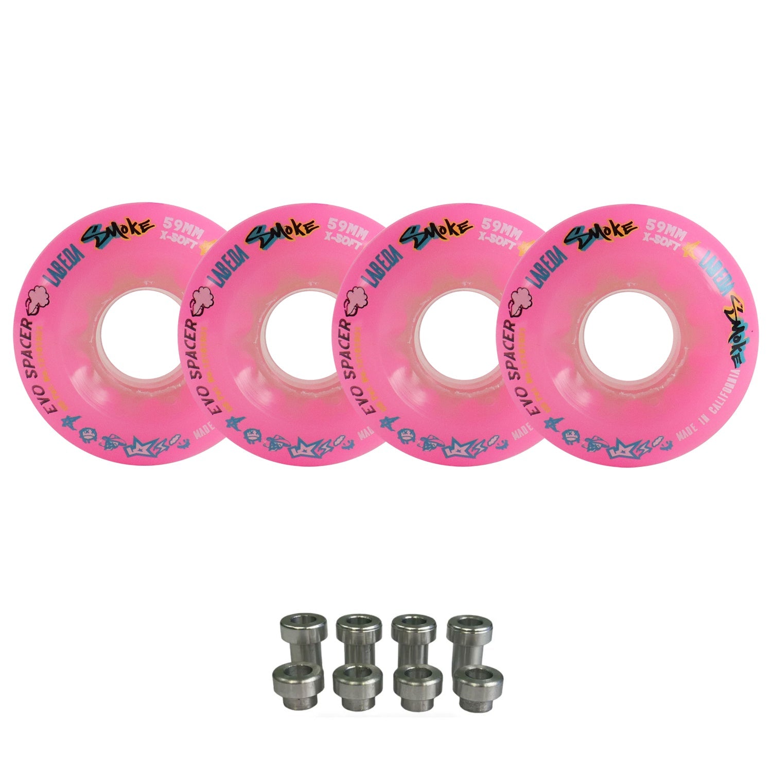 Labeda Smoke Evo Roller Hockey Wheels - 4-Pack with Evo Spacers - Choose Size and Color
