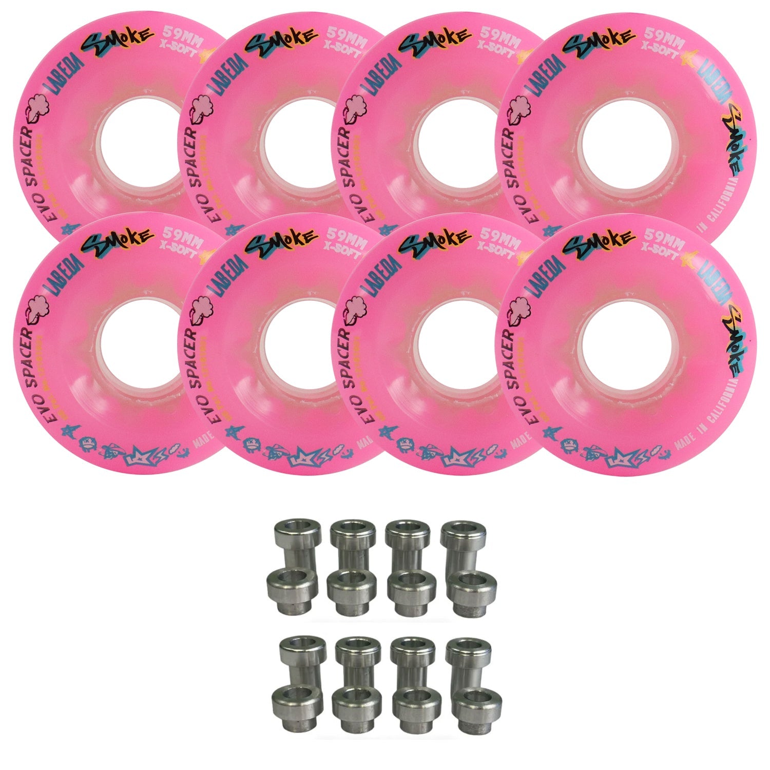 Labeda Smoke Evo Roller Hockey Wheels - 8-Pack with Evo Spacers - Choose Size and Color